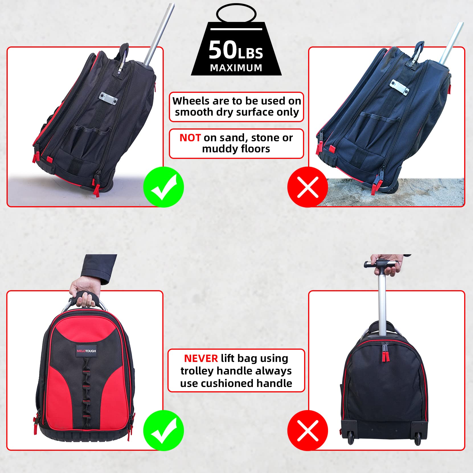 Heavy Duty Rolling Tool Backpack with 37 Pockets - Water Resistant Wheeled Tradesman Pro Organizer Bag, Large Interior Storage (Orange) - Perfect for Construction Sites, HVAC Work & Mobile Technicians