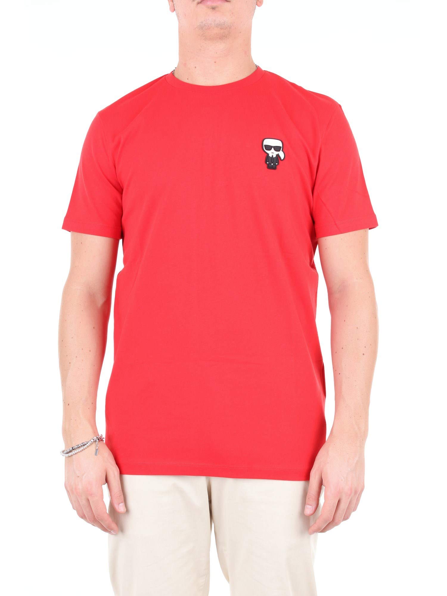 Karl Lagerfeld Cotton Doll Badge Logo Red T-Shirt for Women | Fashion Casual Tee | Perfect for Streetwear, Outfits & Everyday Wear