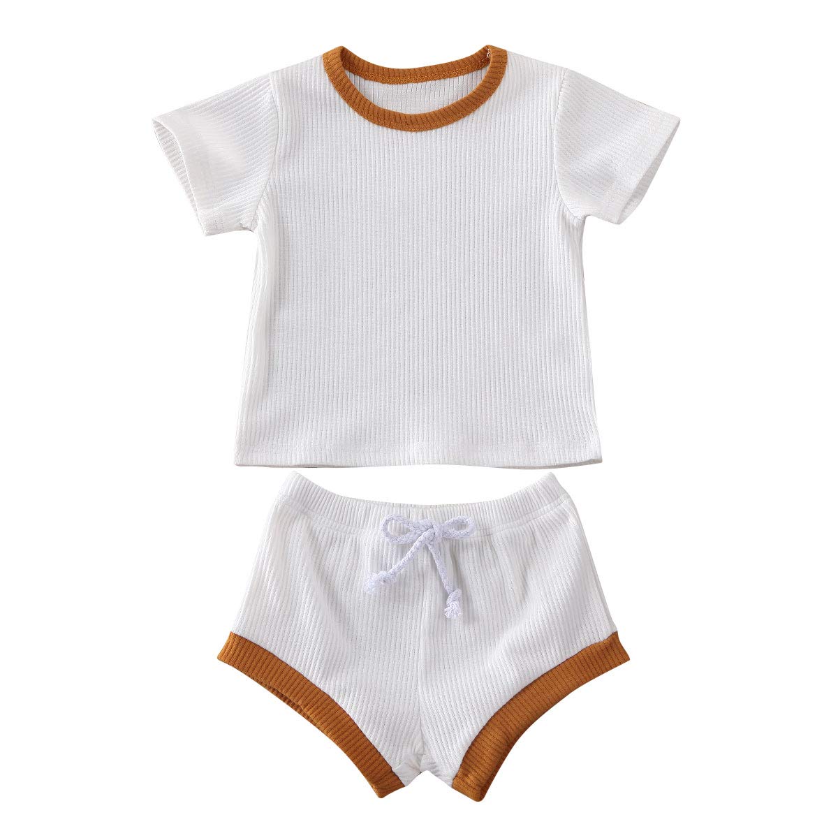 Baby Girls Summer Outfit Set - Cotton Ruffle T-Shirt & Drawstring Shorts | Cute Toddler Clothes for Playtime & Beach