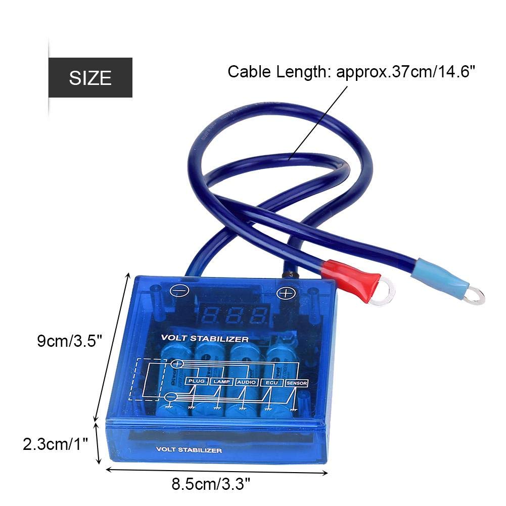 12V Universal Digital Voltage Stabilizer & Regulator Kit for Cars & Trucks - Includes 3 Ground Cables (Blue) | Improve Electrical Stability & Protect Vehicle Electronics
