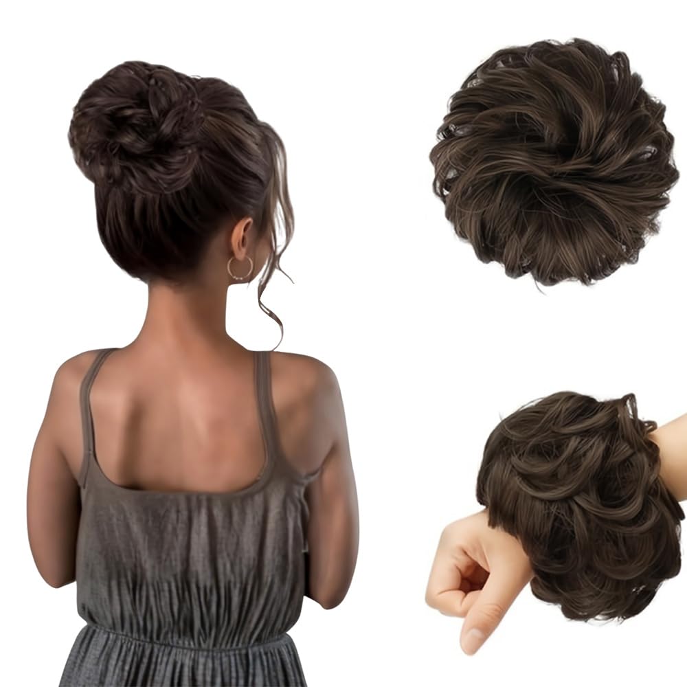 D-DIVINE Synthetic Bun Extension Hairpiece for Girls - 35g Natural Brown Hair Bun - Clip-in Ponytail Extension for Women & Teens - Perfect for Parties, Weddings & Daily Styling