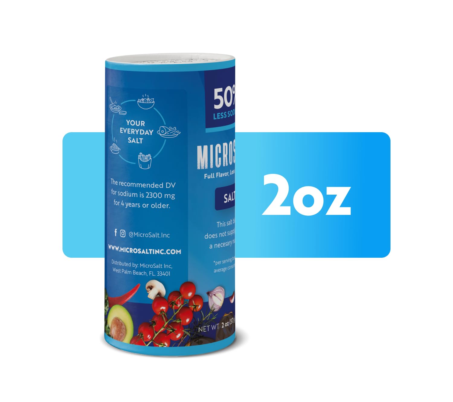 Microsalt 50% Less Sodium Salt - Healthy Salt Substitute for Cooking & Snacks | Full Flavor with Reduced Sodium | 2 oz (Pack of 2) | Perfect for Low-Sodium Diets, Heart Health & Flavorful Meals