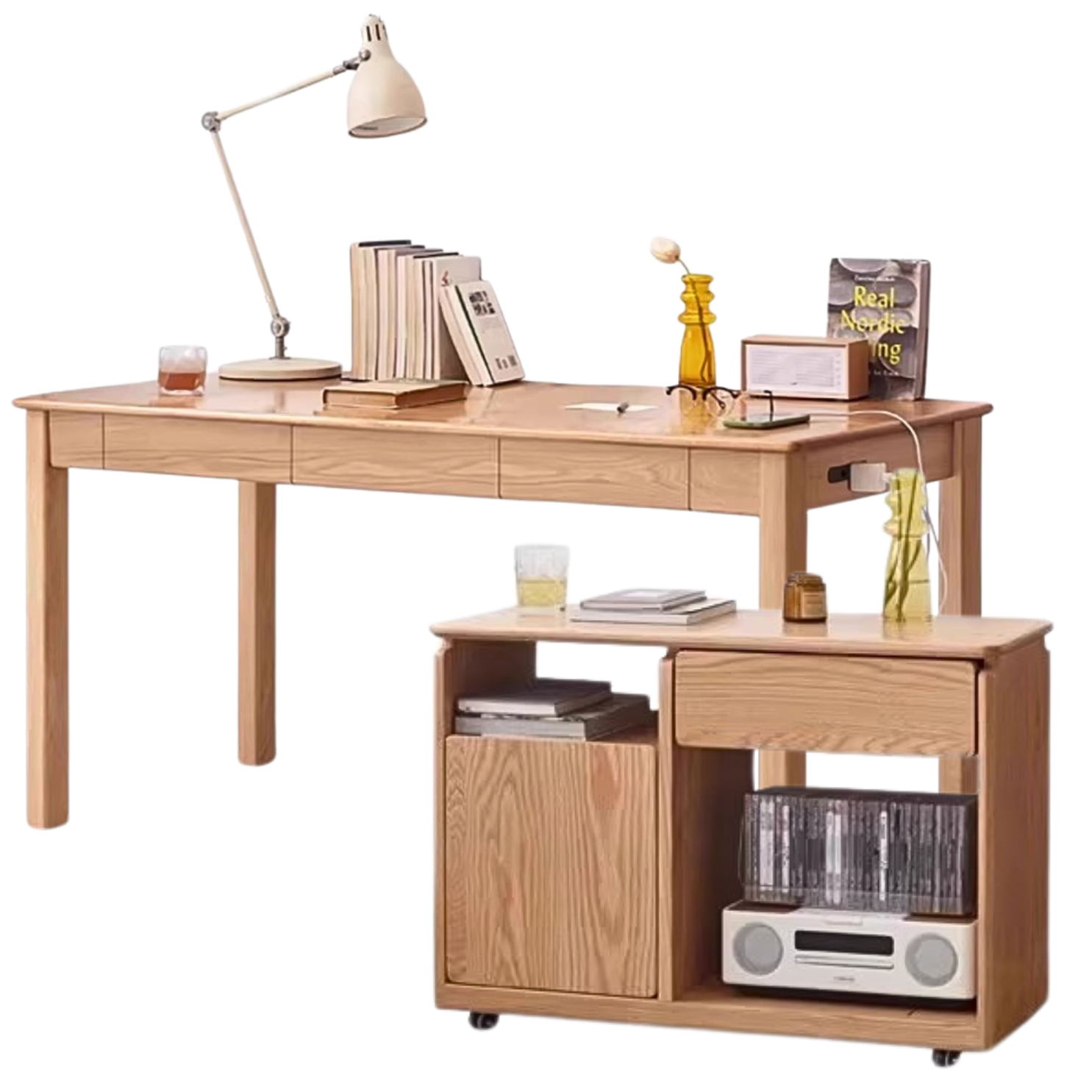 Premium Solid Oak & Ash Wood USB Office Desk - Modern Home & Workspace Furniture for Productivity & Organization | Perfect for Remote Work, Study & Office Setup