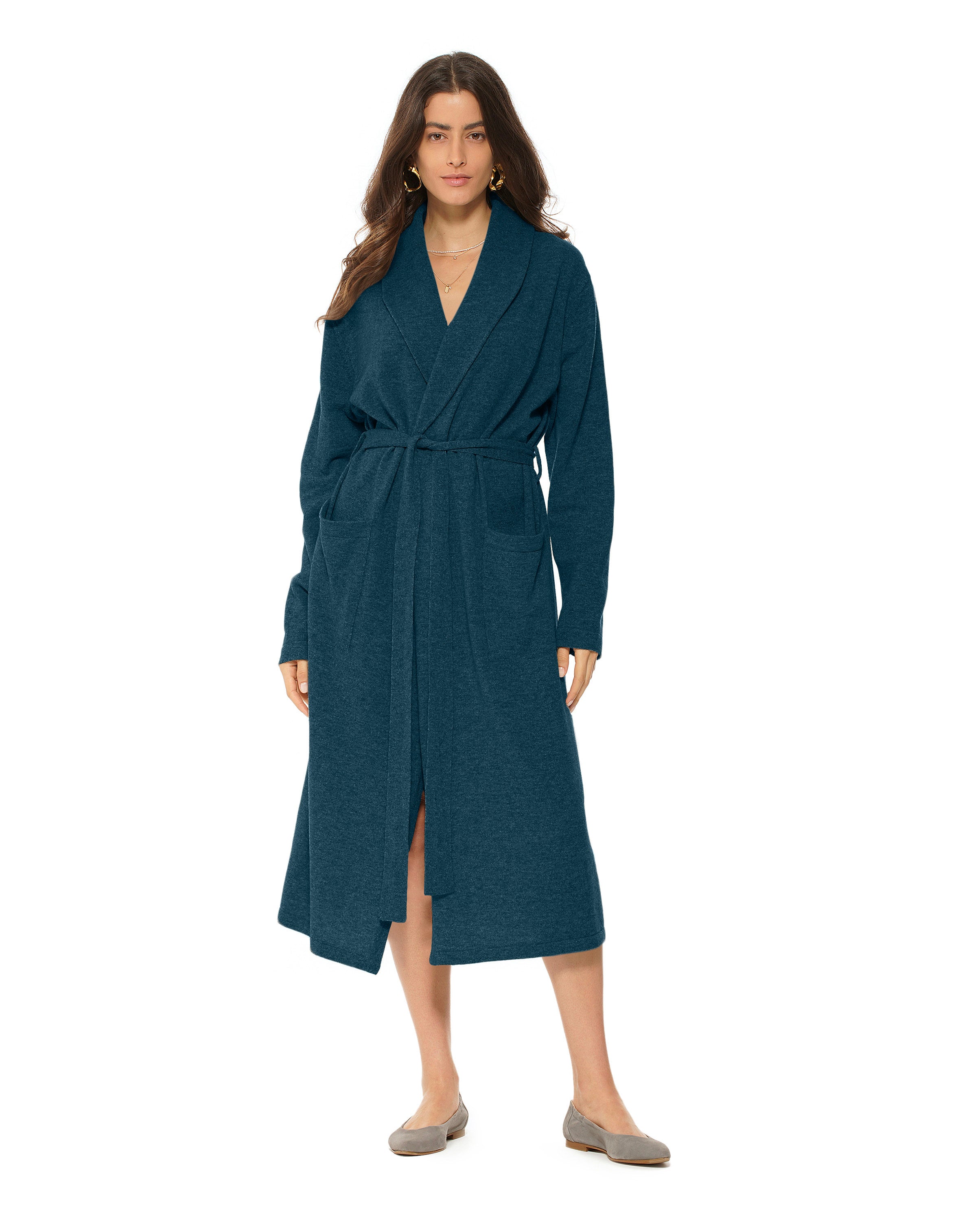 Luxury Women's Pure Cashmere Knit Robe - Soft Forest Green Winter Loungewear for Spa, Home & Gift Giving