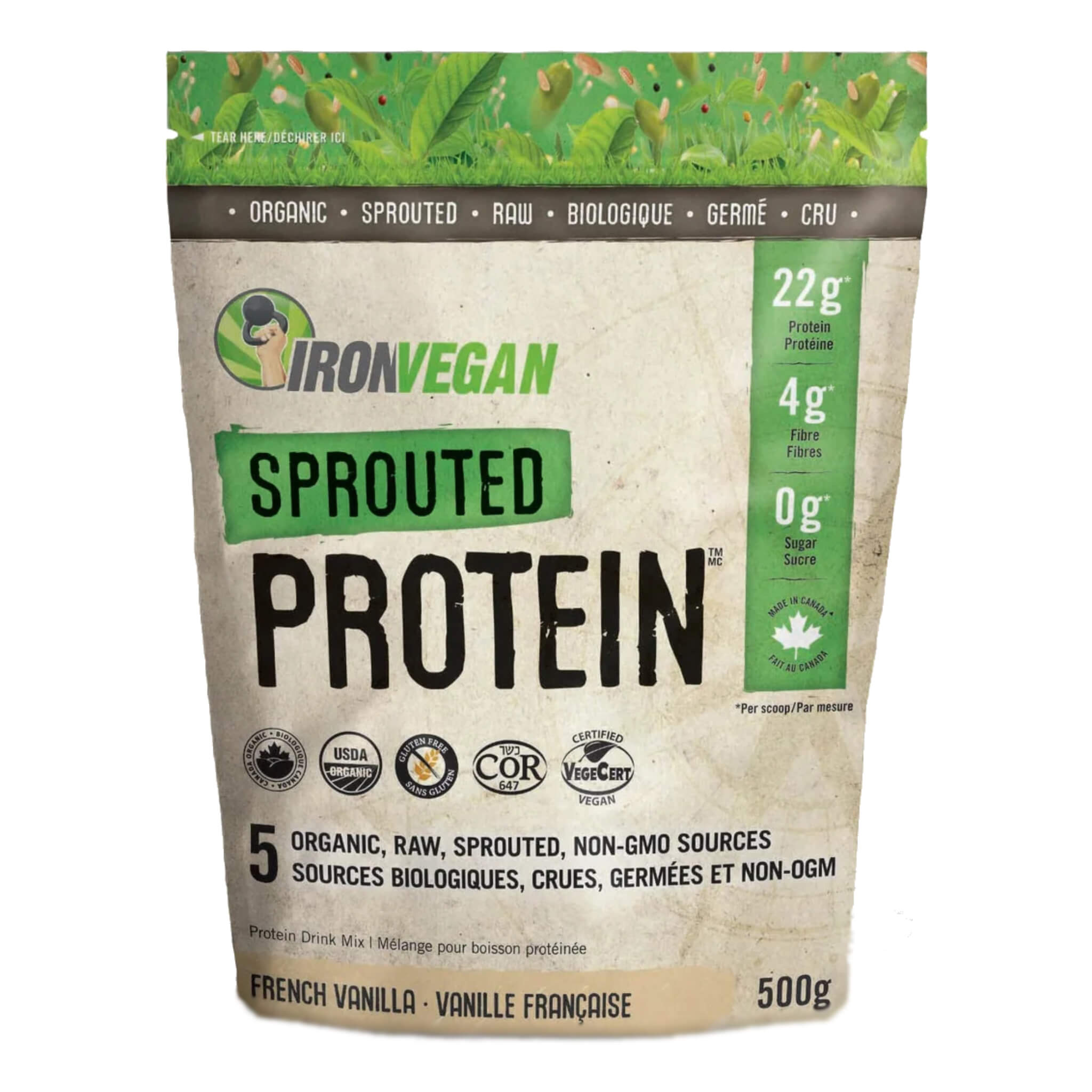 Organic Sprouted Non-GMO Protein Powder - French Vanilla Flavor | Plant-Based Vegan Protein for Smoothies, Baking & Post-Workout Recovery