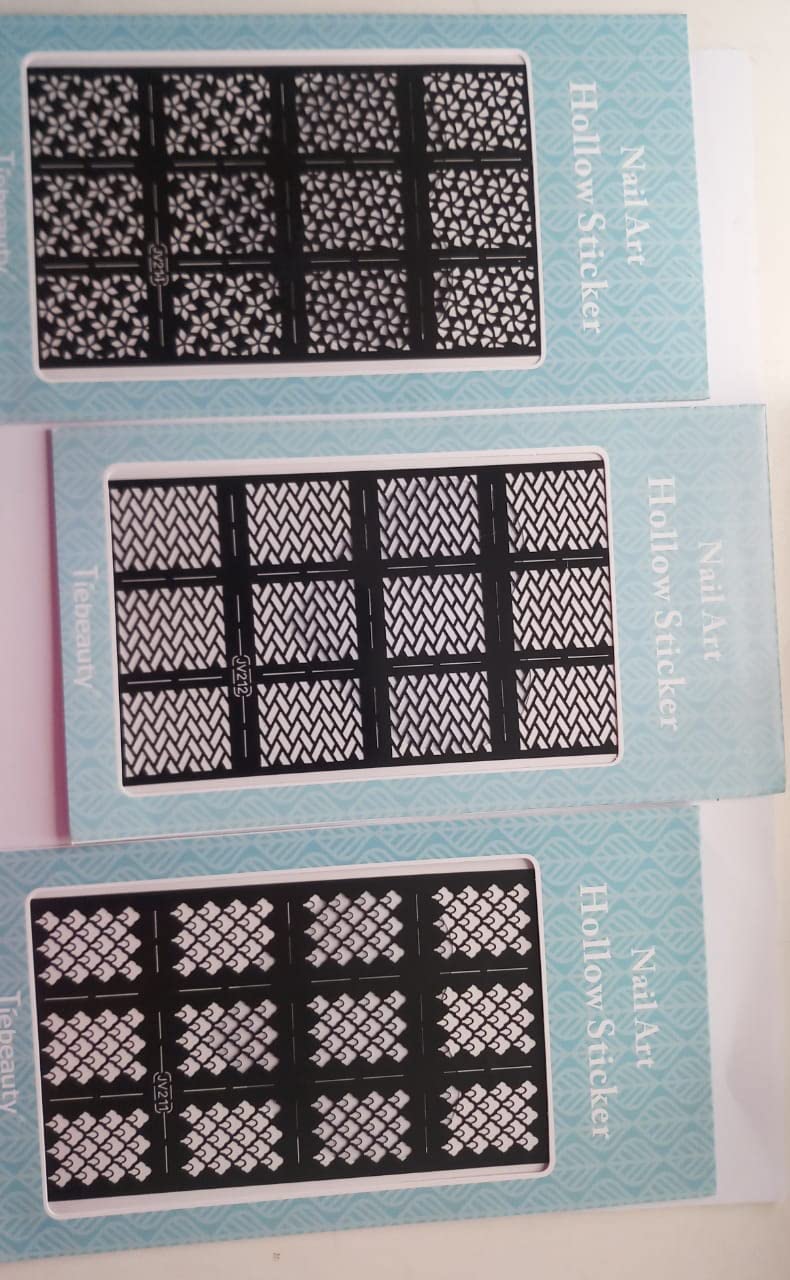 Hollow Nail Art Stickers Pack of 3 - JV-211, JV-212, JV-214 - Self-Adhesive Nail Decals for DIY Manicure, Perfect for Parties, Weddings & Special Occasions