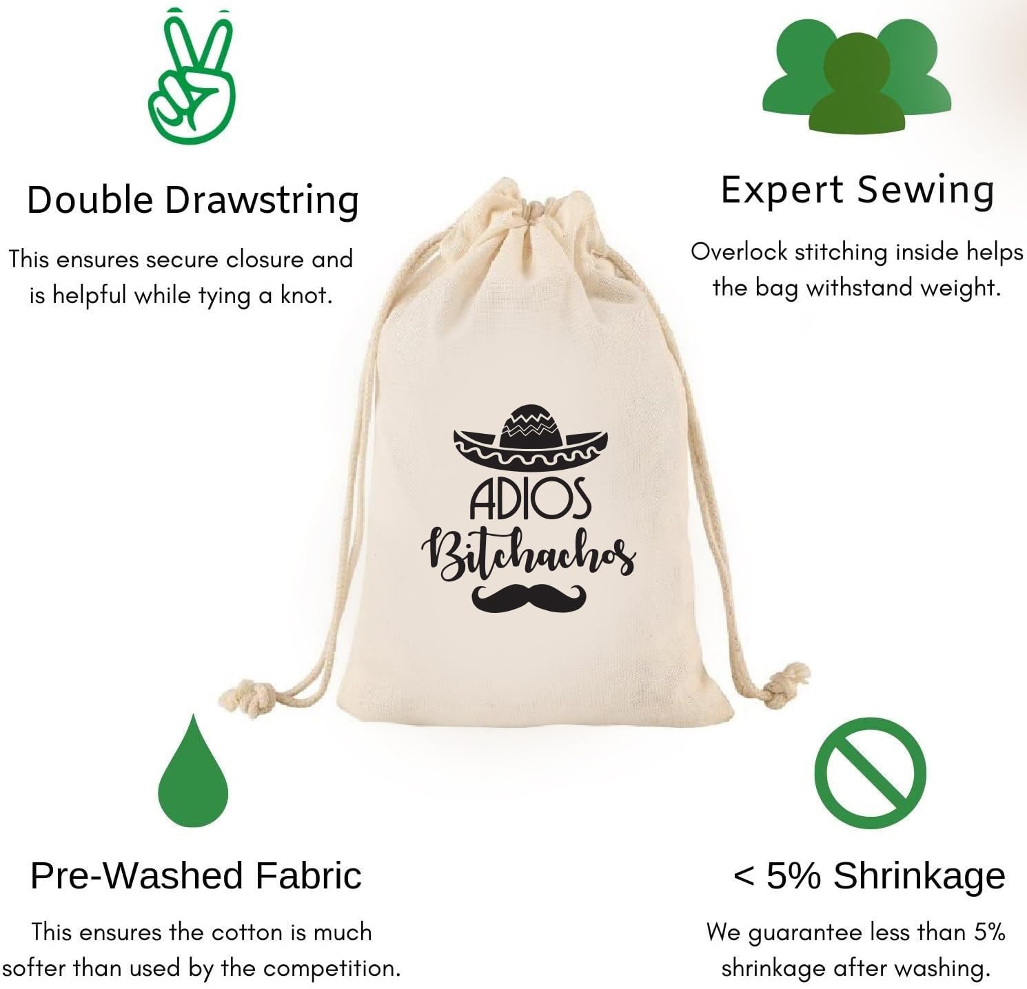 Set of 10 Adios Bitchachos Bachelorette Party Bags - Cabo Survival Hangover Kit, Recovery Amenity Bags for Wedding & Girls Trips - Perfect for Bachelorette Decorations, Bridal Showers & Vacation Essentials