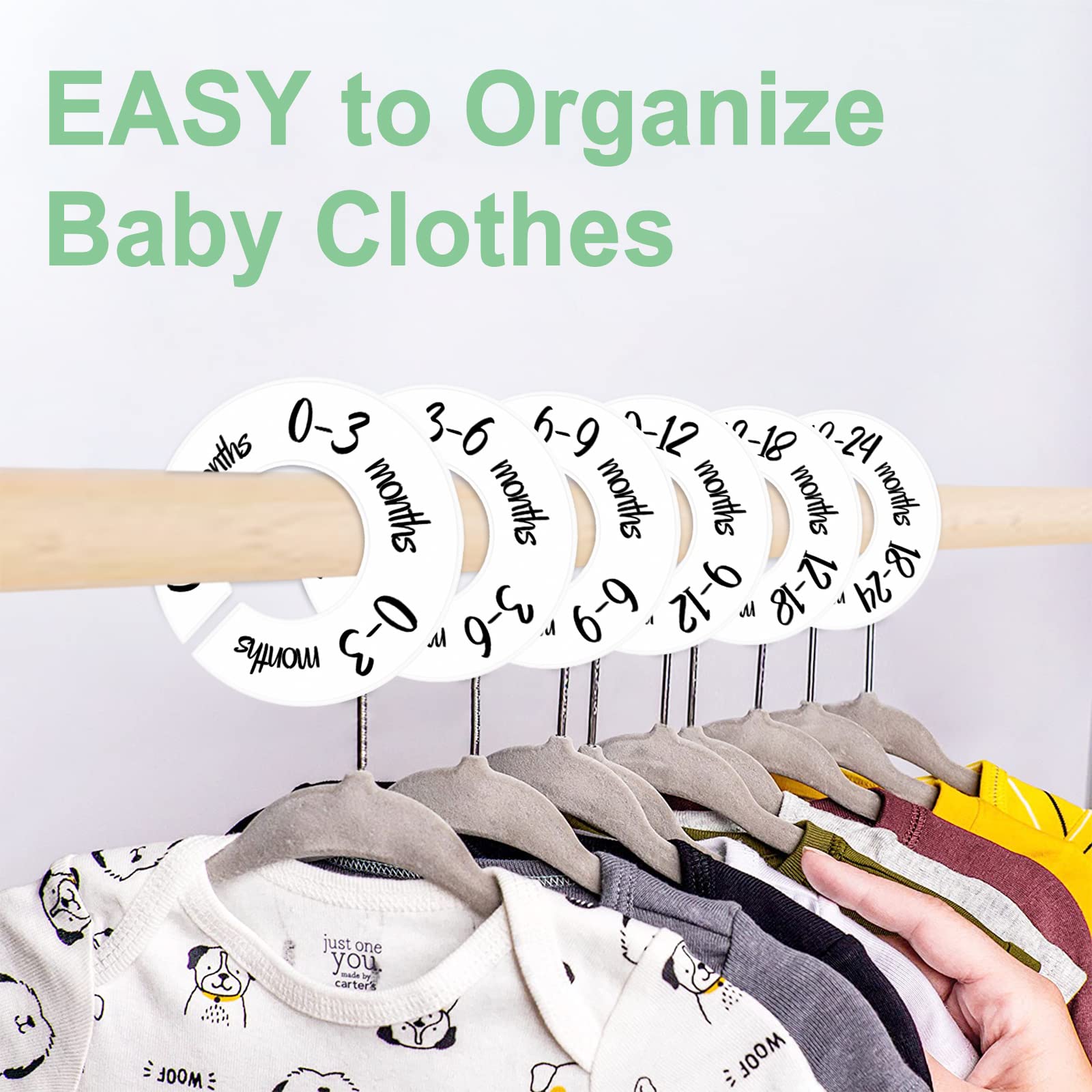 Pro Goleem Baby Closet Dividers - 6-Pack Unisex Nursery Organizer for Baby Clothes by Size & Age | Fits 1.5