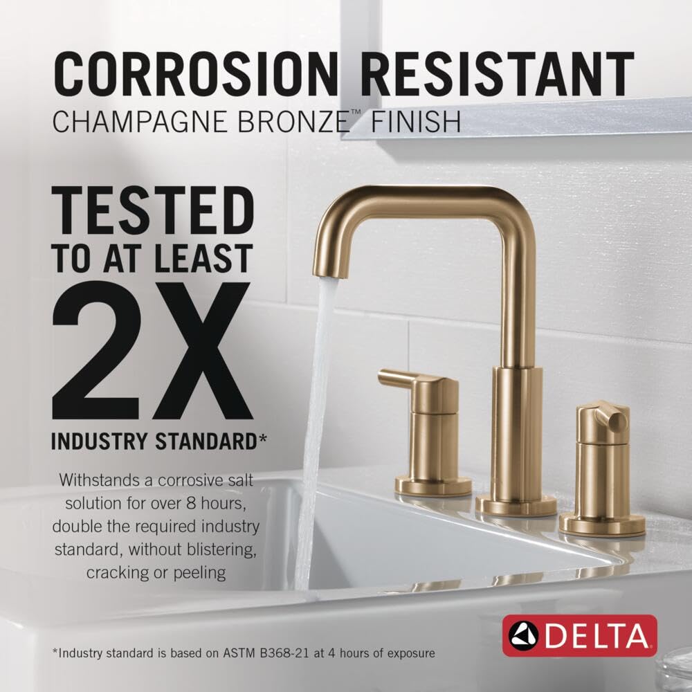 Delta Nicoli 3-Hole Widespread Bathroom Faucet in Champagne Bronze - High Arc Spout Bathroom Sink Faucet with Drain Assembly - Perfect for Modern Vanities and Guest Bathrooms (Model 35849LF-CZ)