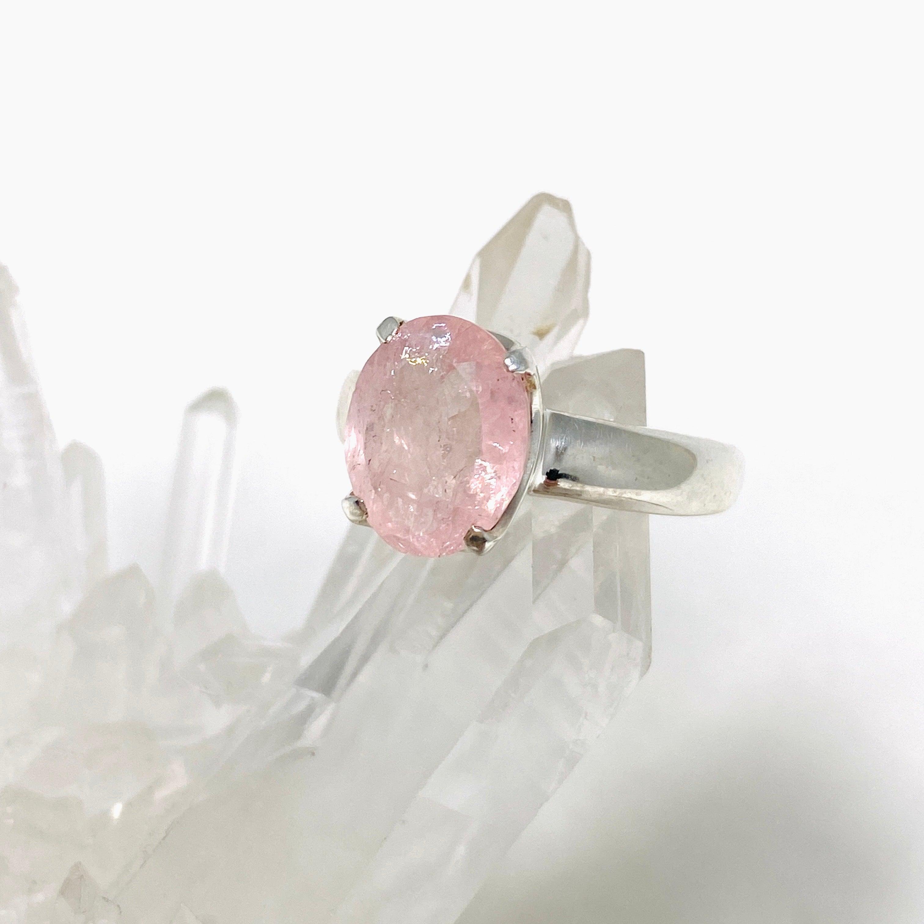 Morganite Faceted Oval Ring Size 9 - 14K Rose Gold Engagement Ring for Women, Perfect for Valentine's Day Gift & Anniversary Jewelry