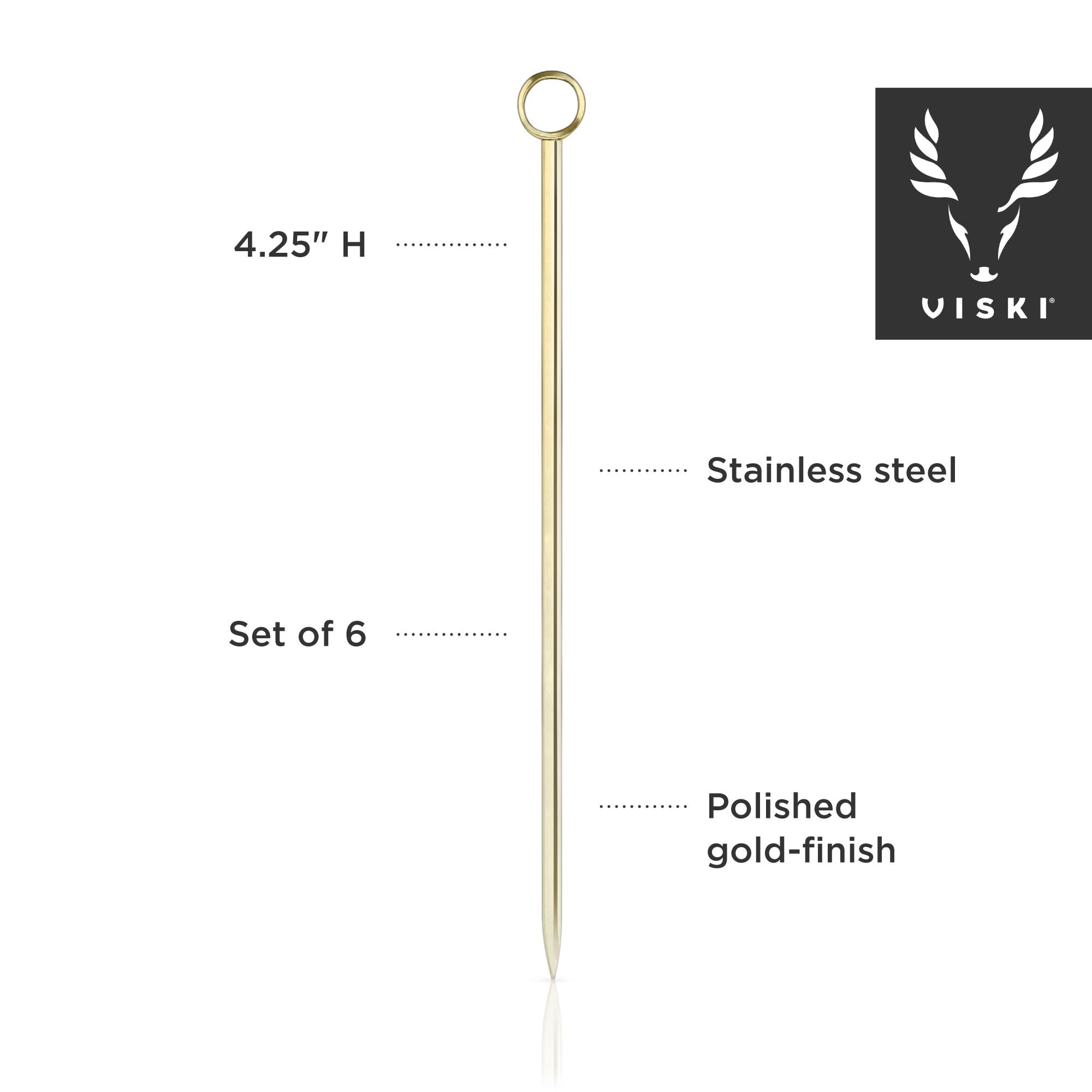 Belmont Stainless Steel Cocktail Picks Set of 6 - Elegant Drink Garnish Tools for Martini, Olive, Fruit Skewers - Perfect for Home Bars, Parties & Cocktail Making