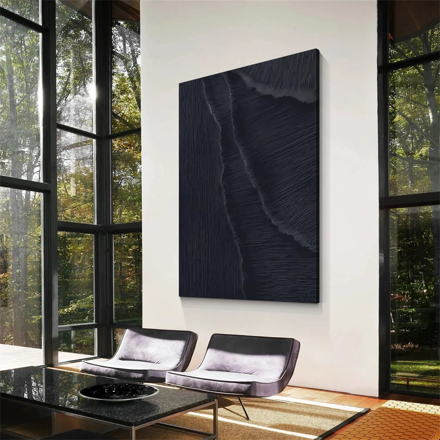 Black Plaster Art Minimalist Textured Painting - Modern Abstract Wall Decor for Living Room, Bedroom & Office - #MZ099