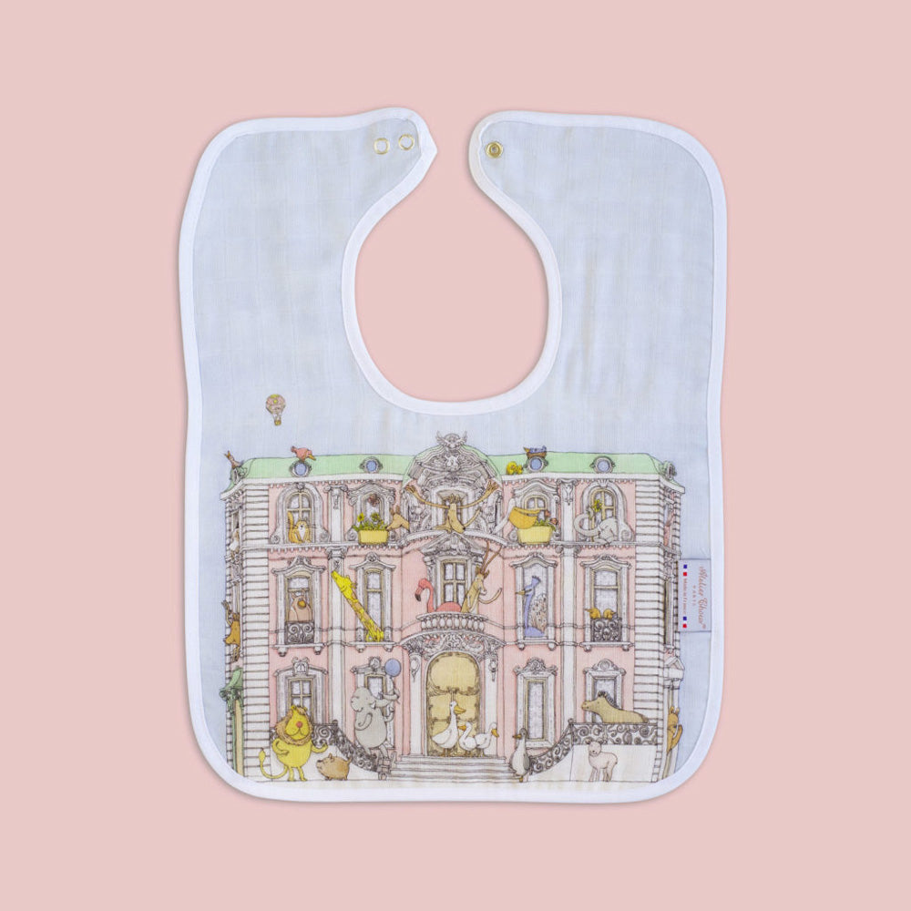 Atelier Choux Large Baby Bib - Monceau Mansion Gold Snaps for Drool & Mess Protection | Premium Cotton Drooling Bib for Newborns & Infants | Perfect for Feeding Time & Playtime