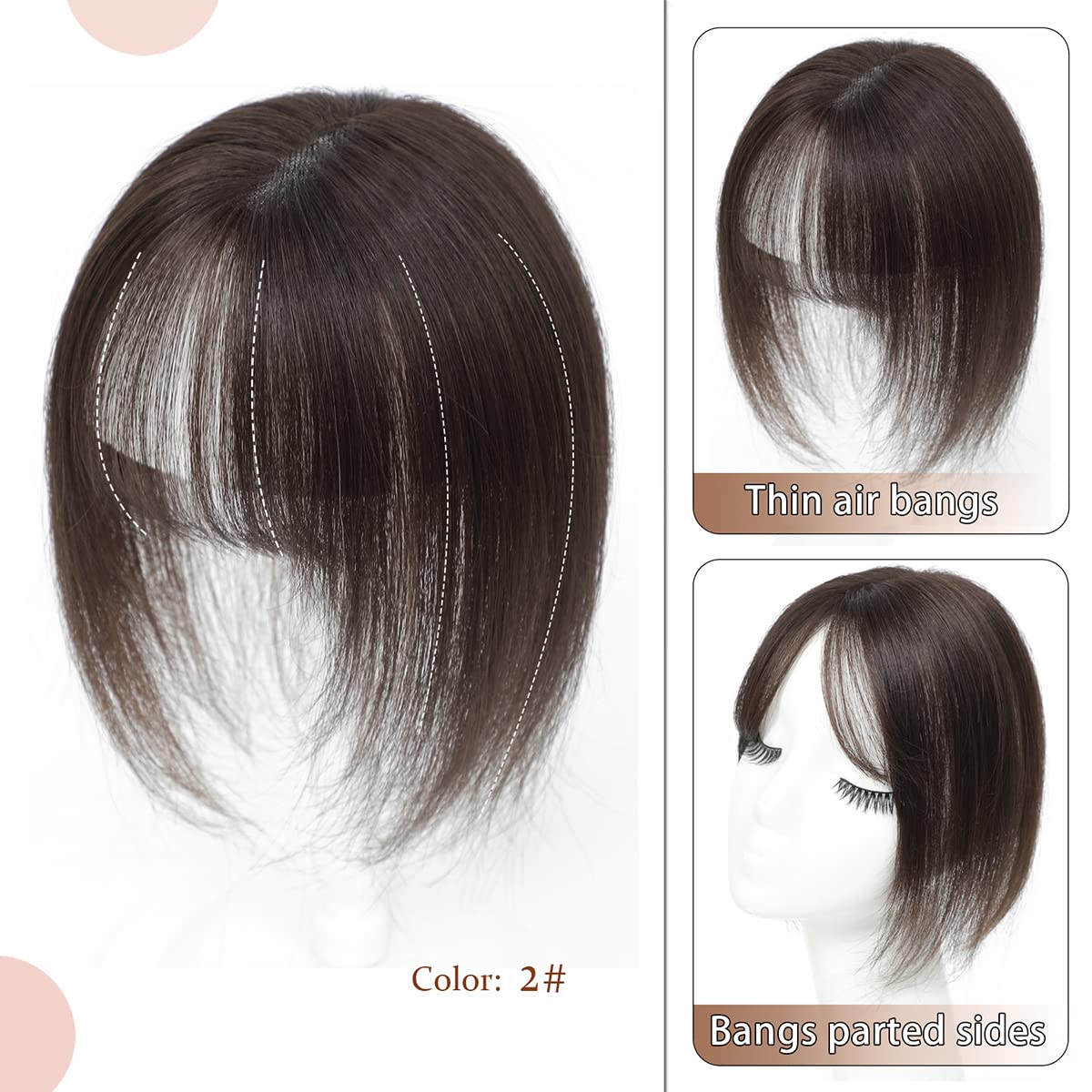 Human Hair Toppers for Women with Thinning Hair - Clip-In Hair Extensions with Bangs (Color #2) | Natural Real Hair Topper for Volume & Coverage | Perfect for Daily Wear, Special Occasions & Hair Loss Solutions