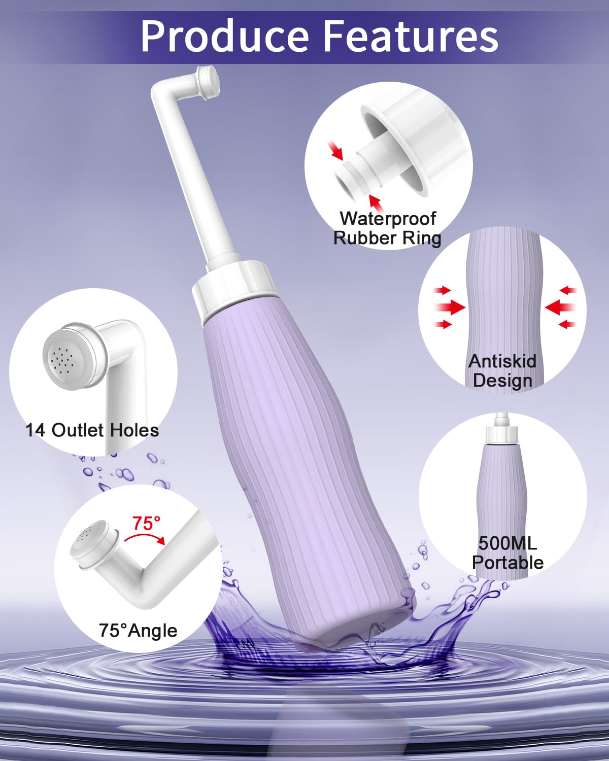 **ELECTOMANIA 500ML Portable Bidet Spray for Toilet – Handheld Travel Bidet with Storage Bag for Personal Hygiene, Postpartum Care, Hemorrhoid Relief & Baby Wash (Purple) – Perfect for Travel, Camping & Home Use**
