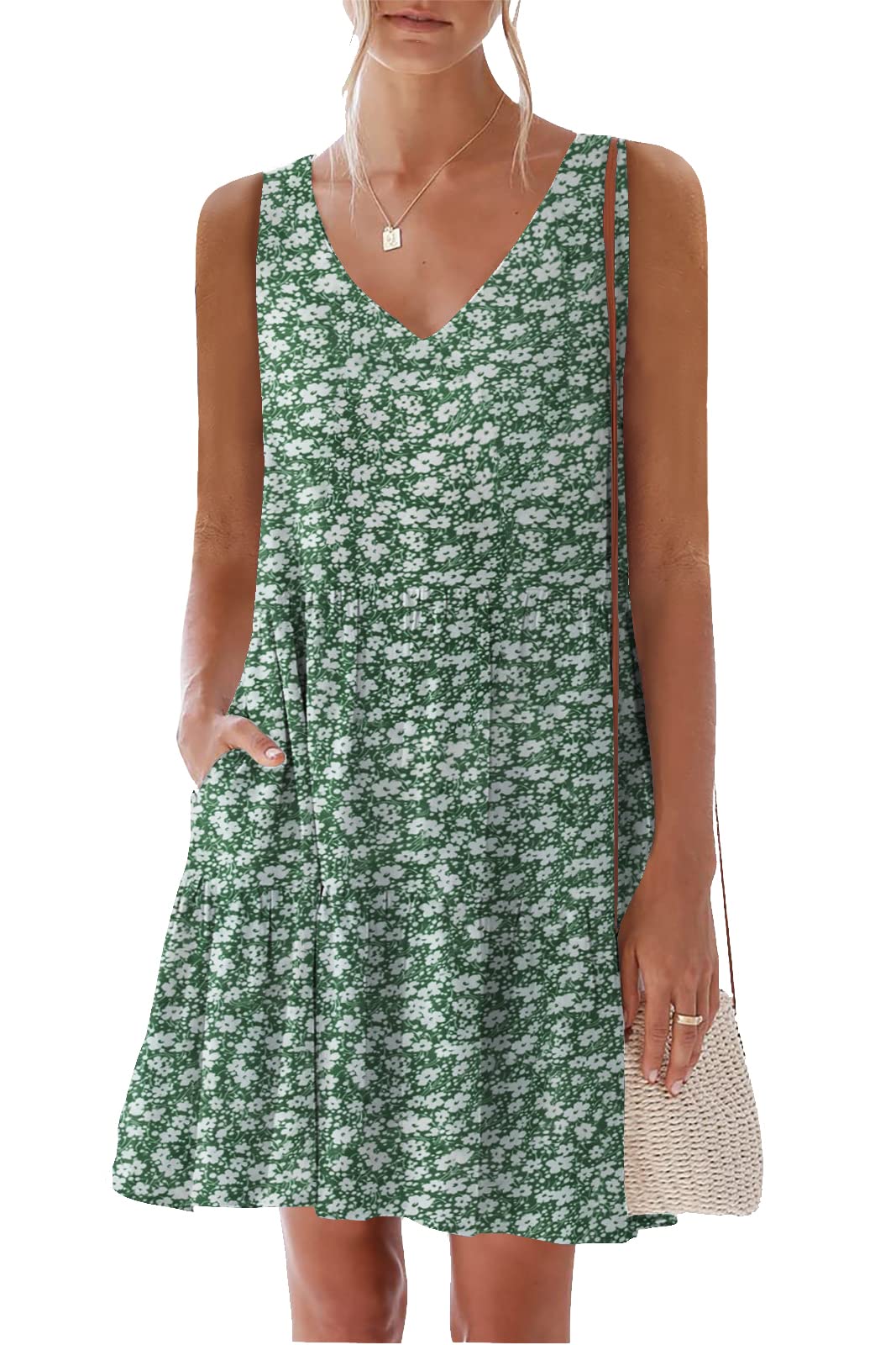 Nclook Women's 2025 Summer Casual Dress - Sweet Cute V-Neck Sleeveless Mini Dress with Pockets | Flowy Party, Beach & Date Night Outfit