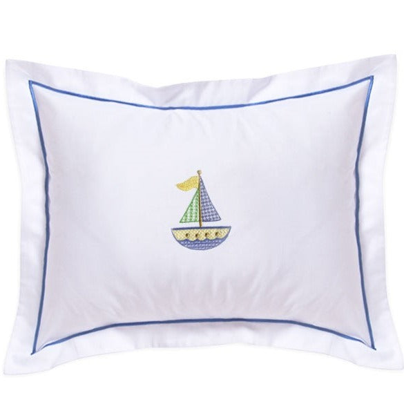 Cross Stitch Sailboat Blue Baby Boudoir Pillow Cover - Soft Nursery Decor for Cribs, Bassinets & Baby Showers