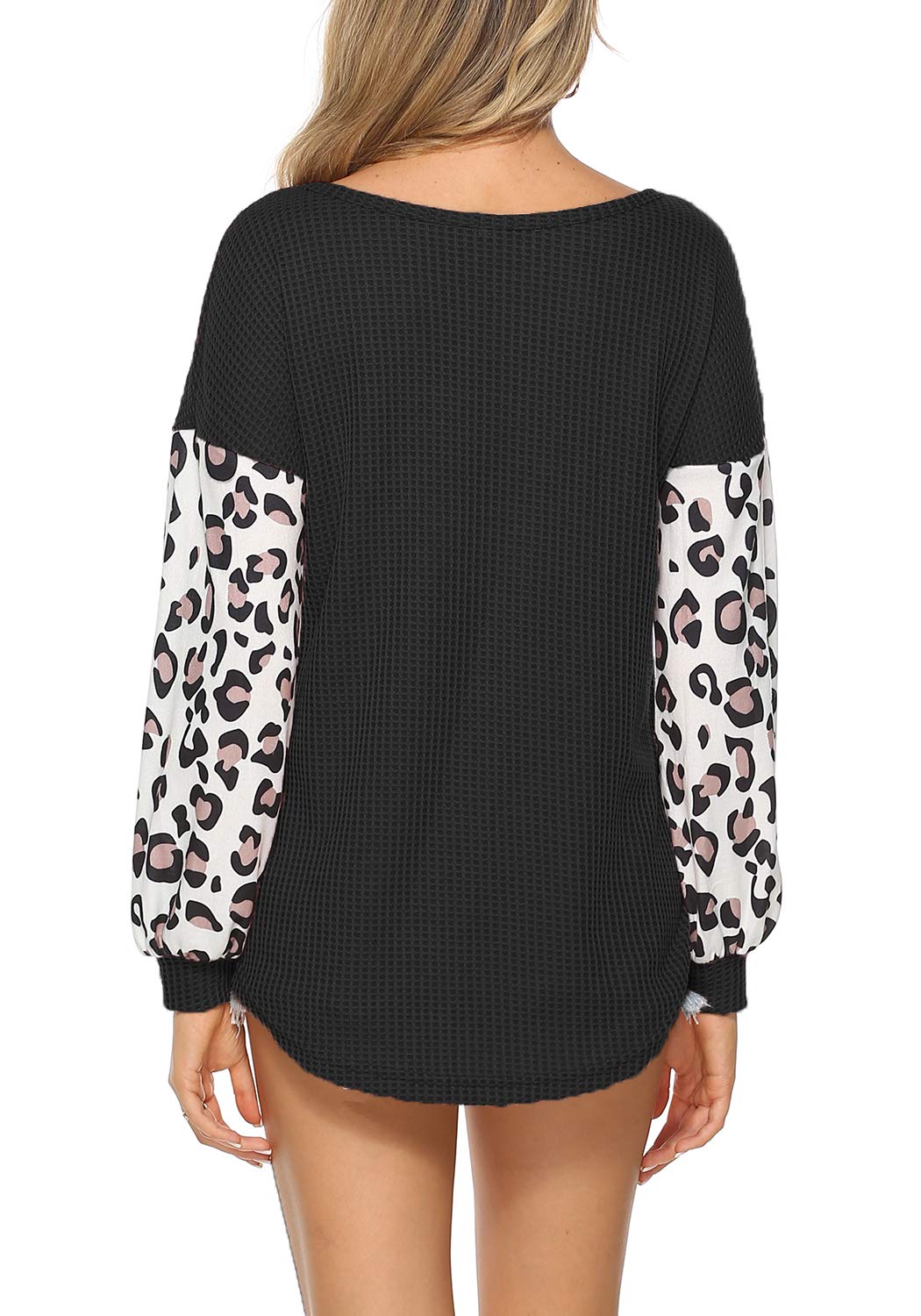 Women's Leopard Print Waffle Knit Pullover Sweater - Long Sleeve Casual Loose Fit Top for Fall & Winter | Perfect for Office, Date Night & Weekend Outings