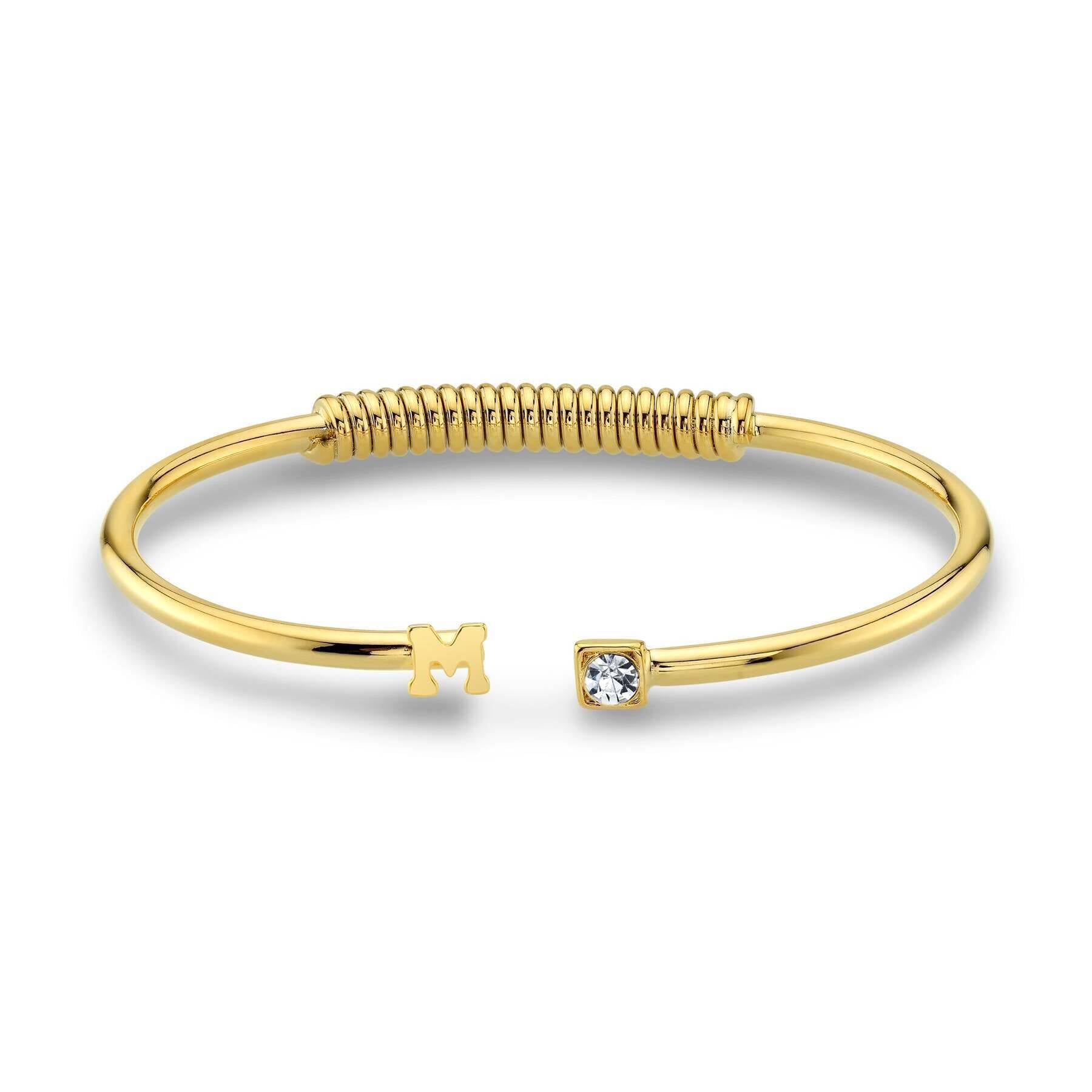 1928 Initial Cuff Bracelet with Crystal Accent - Personalized Letter Jewelry for Women, Perfect for Gifts, Parties, and Special Occasions