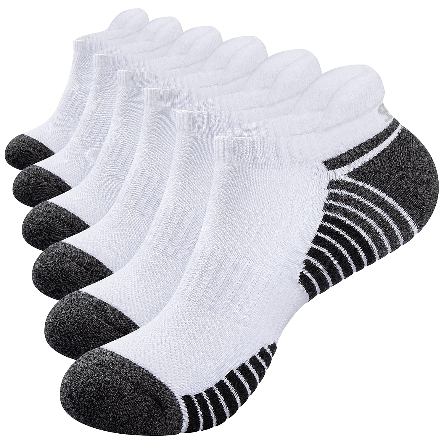 TANSTC Men's Athletic Running Socks - 6 Pairs Anti-Blister Cushioned Breathable Cotton Ankle Socks for Sports & Workout - Perfect for Jogging, Gym, Hiking & Daily Wear