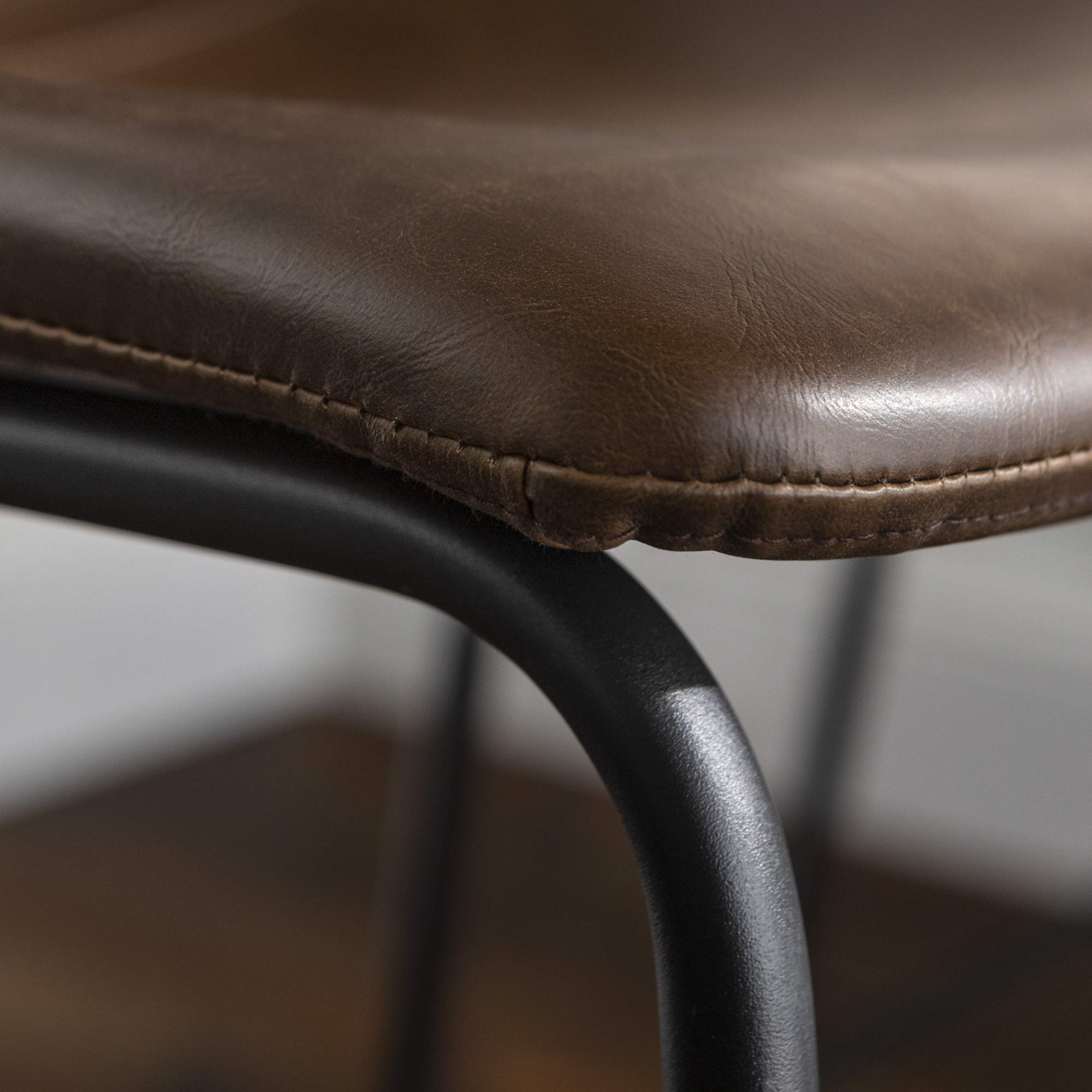 Walker Edison Douglas Urban Industrial Faux Leather Counter Stools, Set of 2, Brown Bar Height Chairs - Perfect for Kitchen Islands, Breakfast Bars & Modern Dining Areas