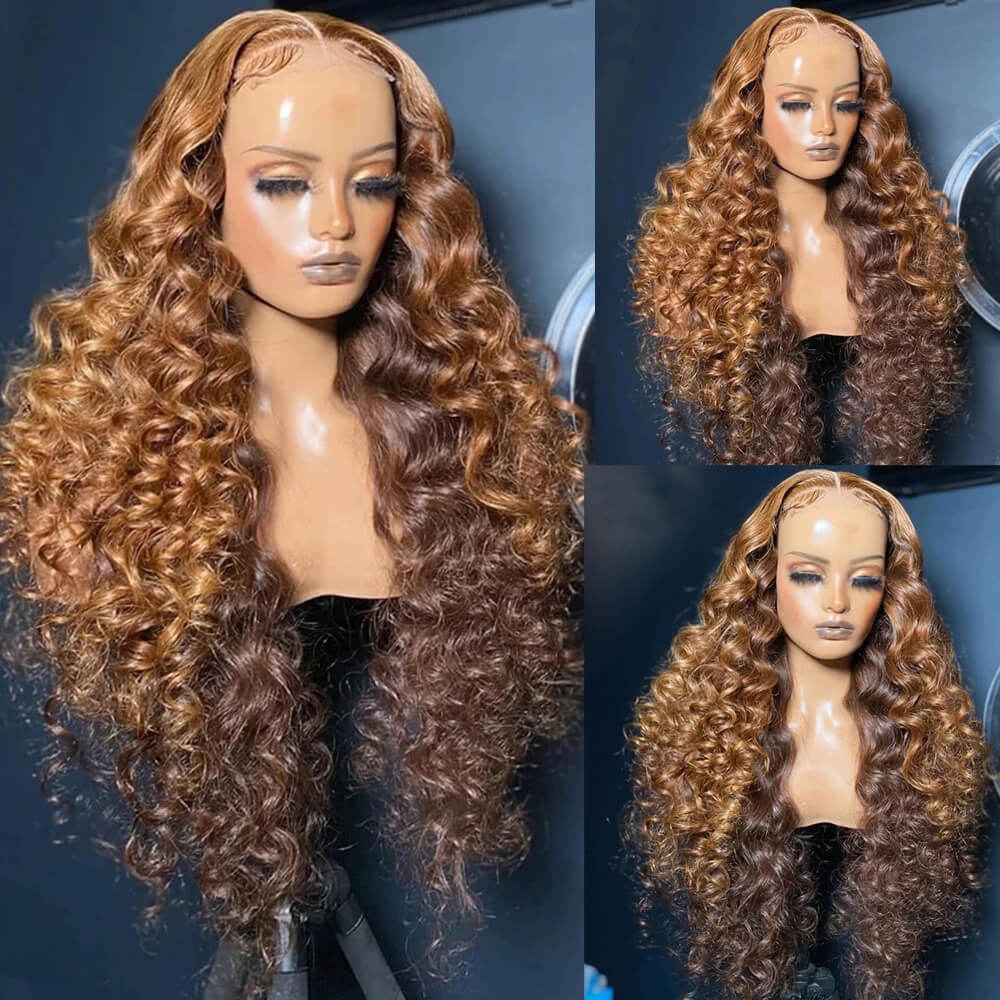 Eullair Ombre Brown Body Wave & Water Wave Lace Front Wig - Natural Looking Human Hair Frontal for Women | Perfect for Daily Wear, Parties & Special Occasions