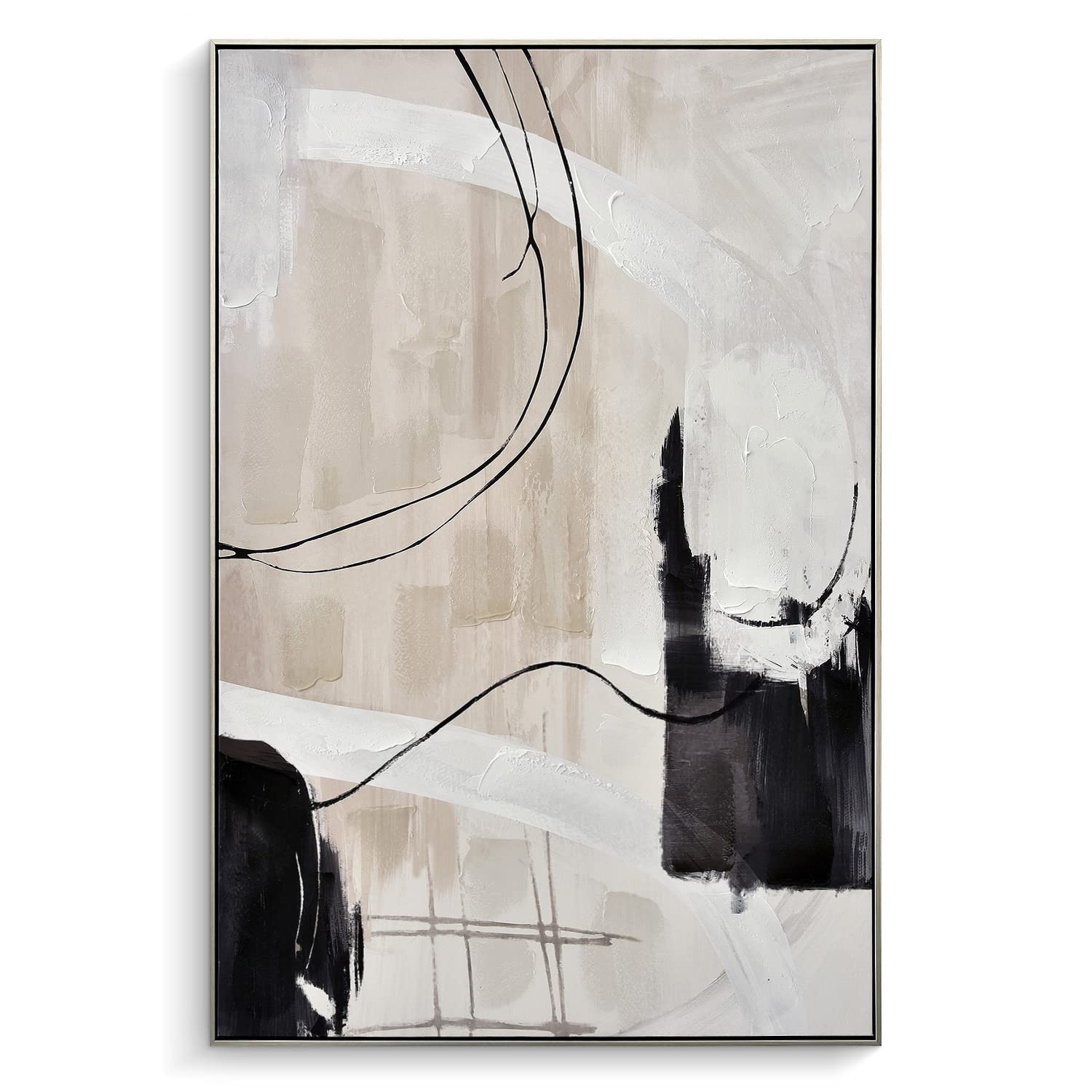 Abstract Hand Painted Framed Wall Art - Neutral Textured Canvas Print Painting for Bedroom & Living Room Decor - Ready to Hang 32x48 Inch - Perfect for Modern Home, Office & Gift Giving