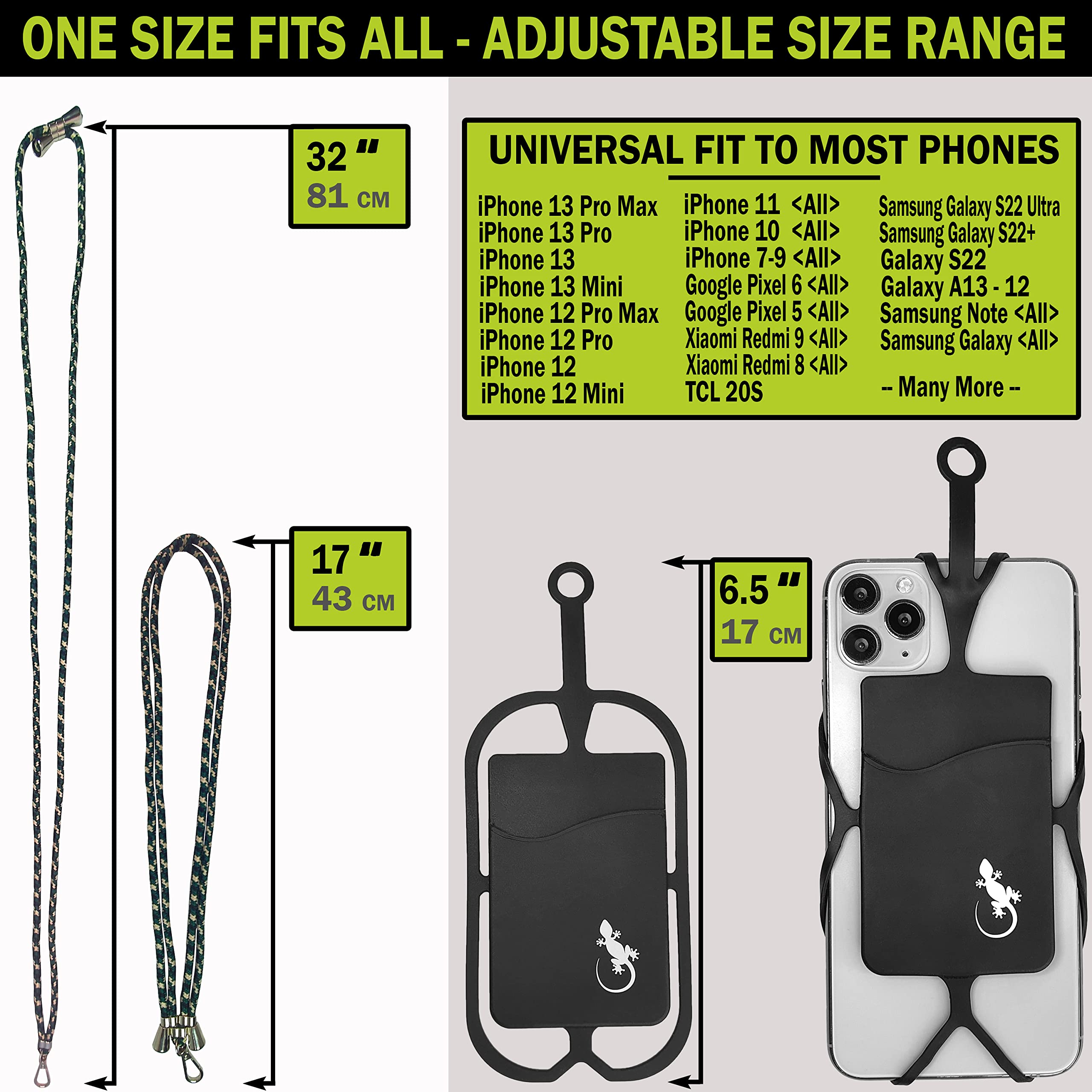 Gecko Cell Phone Lanyard Crossbody Strap - Adjustable Neck Phone Holder for iPhone & Android - Perfect for Travel, Work & Outdoor Activities