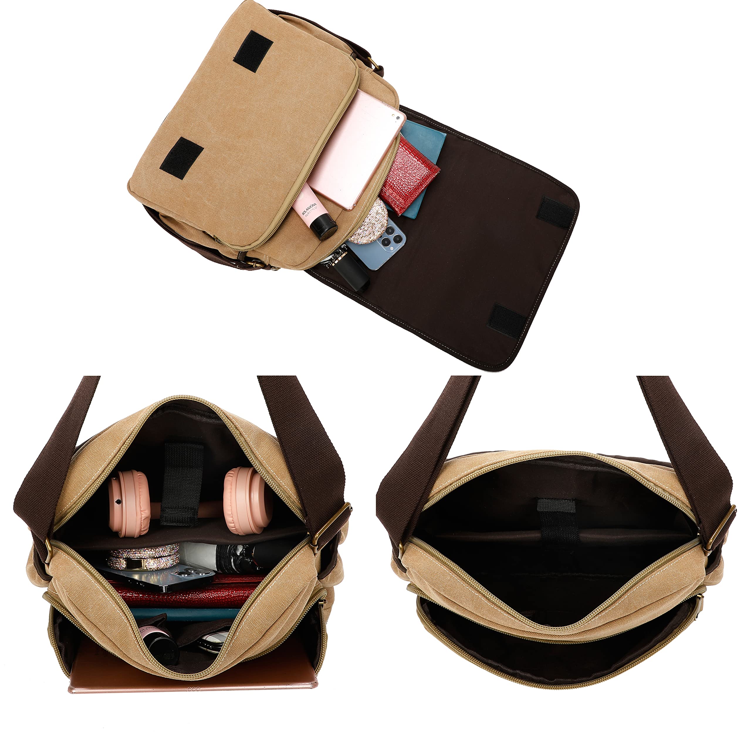 Durable Canvas Messenger Bag - Waterproof Crossbody Shoulder Satchel with 14-Inch Laptop Pocket - Perfect for Work, Travel & Daily Commute