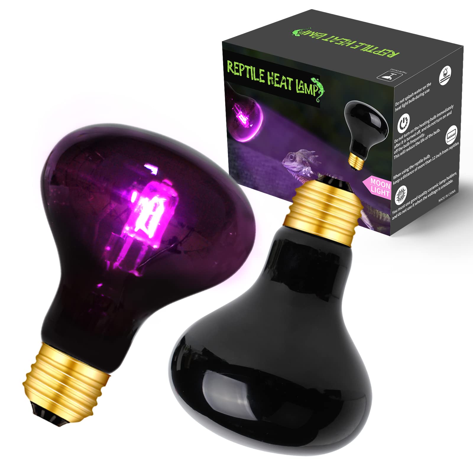AOMRYOM 75W 2 Pack Reptile Heat Lamp - Infrared Basking Bulb & Moonlight Night Heating Light for Lizards, Turtles, Snakes & Amphibians - Perfect for Terrariums, Vivariums & Reptile Habitats