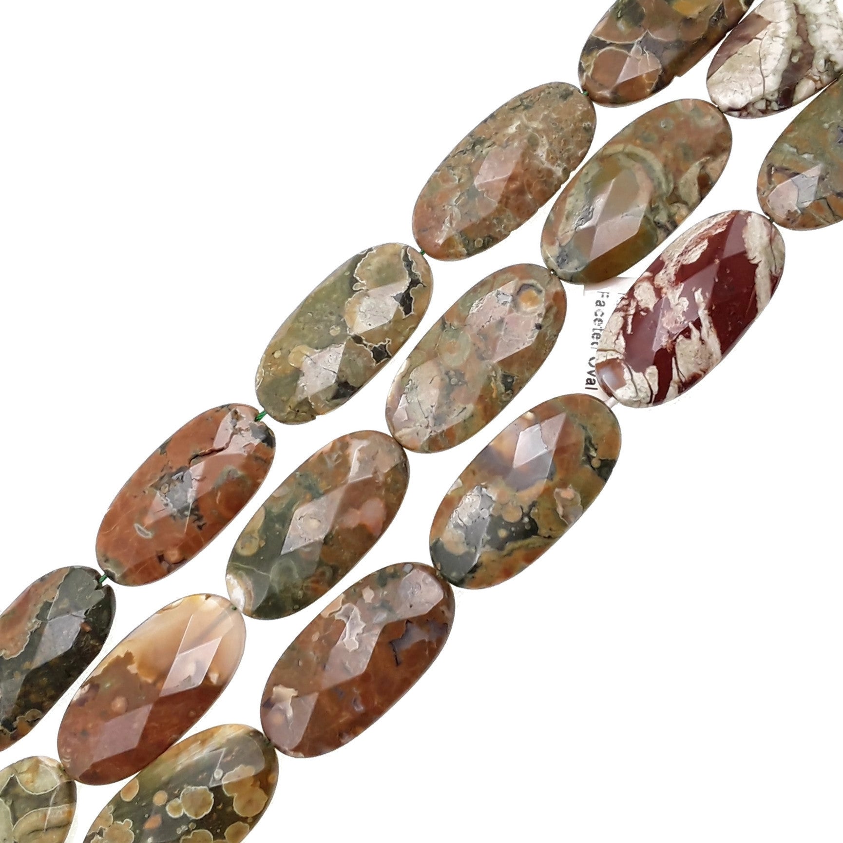 Natural Rainforest Jasper Rhyolite Faceted Oval Beads 20x40mm (15.5 Inch Strand) for Jewelry Making, DIY Bracelets & Necklaces - Healing Crystal Beads for Meditation & Energy Work