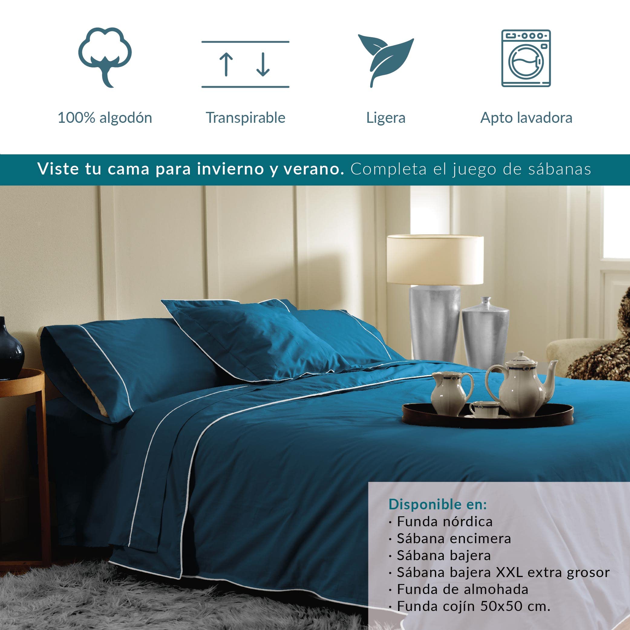 100% Cotton Don Descanso Navy Blue Fitted Sheet - 180 Thread Count, 150/160cm Bed Size, Up to 34cm Mattress Depth - Easy Iron & Machine Washable (30°C) - Breathable, Soft & Cool - Perfect for Guest Rooms, Dorms & Vacation Homes (Multiple Sizes Available)