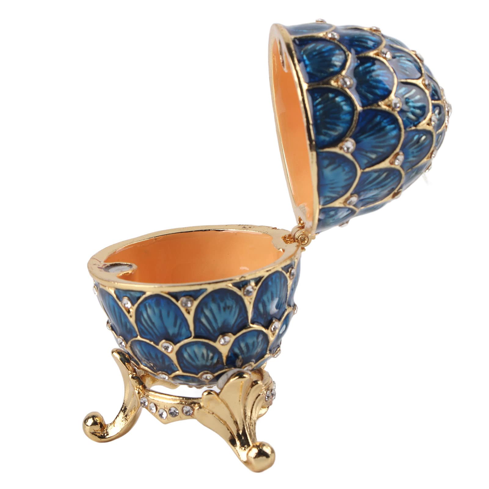 Vintage Hand-Painted Enamel Jewelry Organizer Box - Blue Diamante Trinket Storage, Easter Egg Decoration & Collectible Gift | Perfect for Jewelry Display, Home Decor, and Holiday Gifting