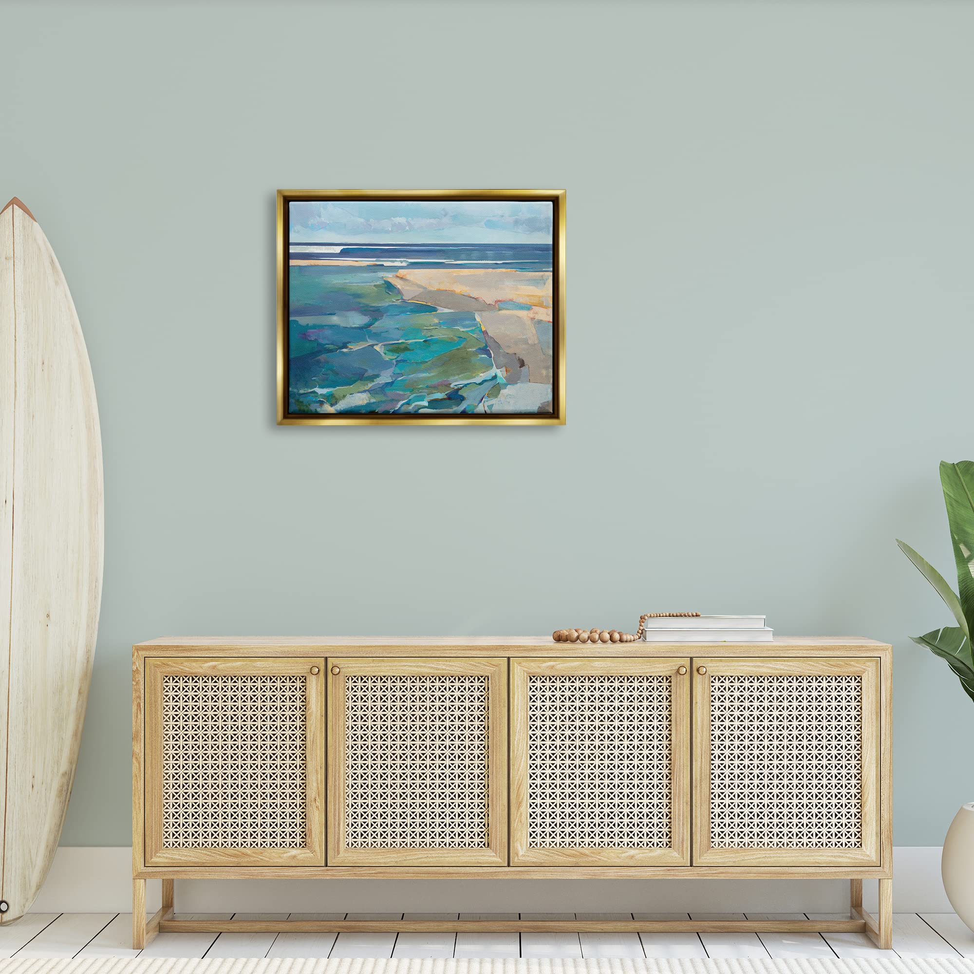 Abstract Beach Landscape Pastel Cubism Framed Wall Art - Floater Frame Painting by Stupell Industries | Coastal Home Decor, Living Room & Bedroom Wall Art