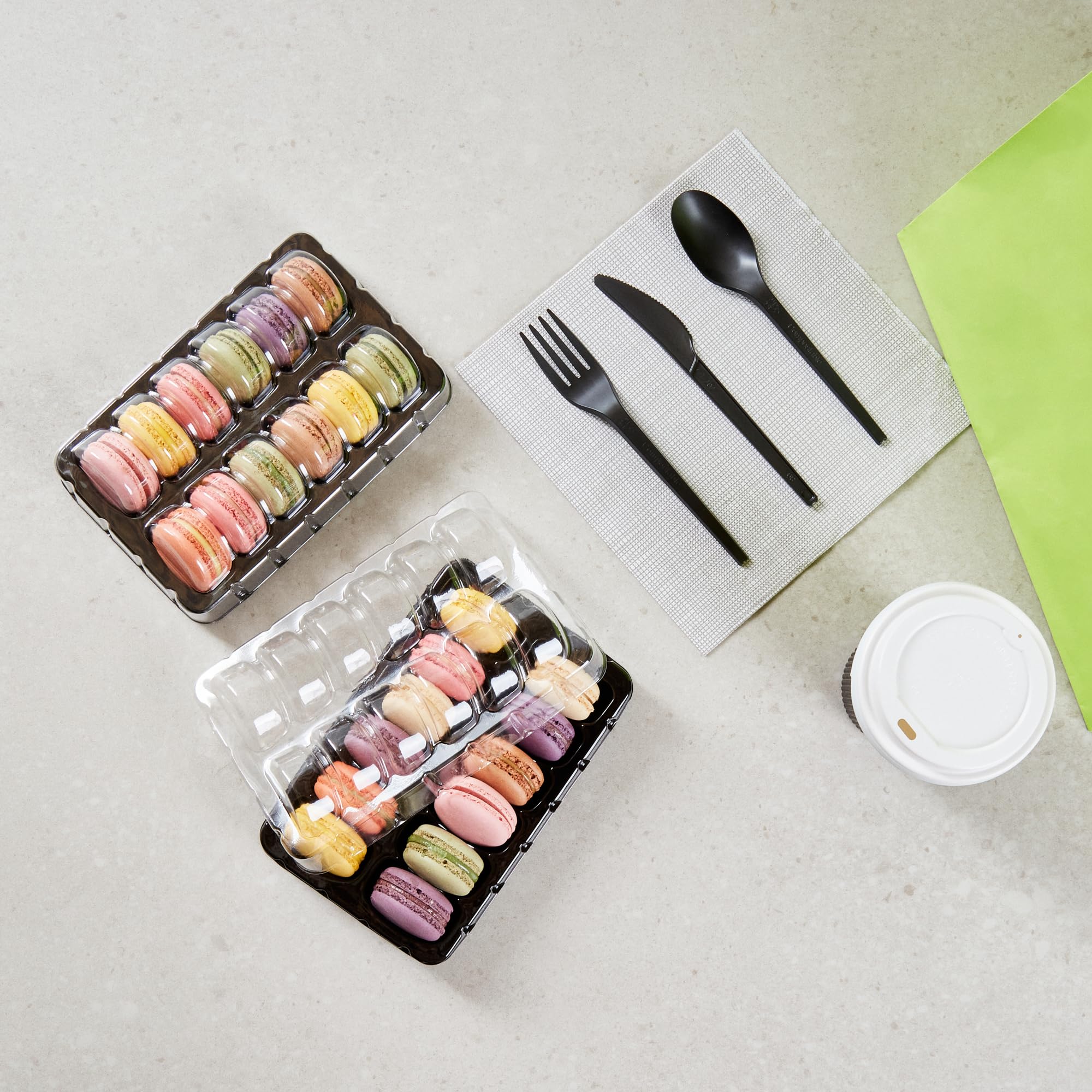 Shock Safe Rectangle Black Plastic Macaron Take Out Box - Fits 12 Macarons - 11