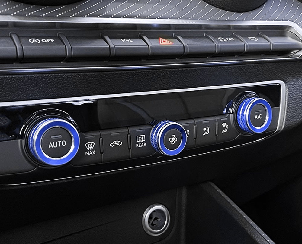 3-Piece Blue Aluminum AC Climate Control Knob Covers for Audi 2015-2020 A3 & 2019-Up Q3 - Upgrade Interior & Prevent Scratches