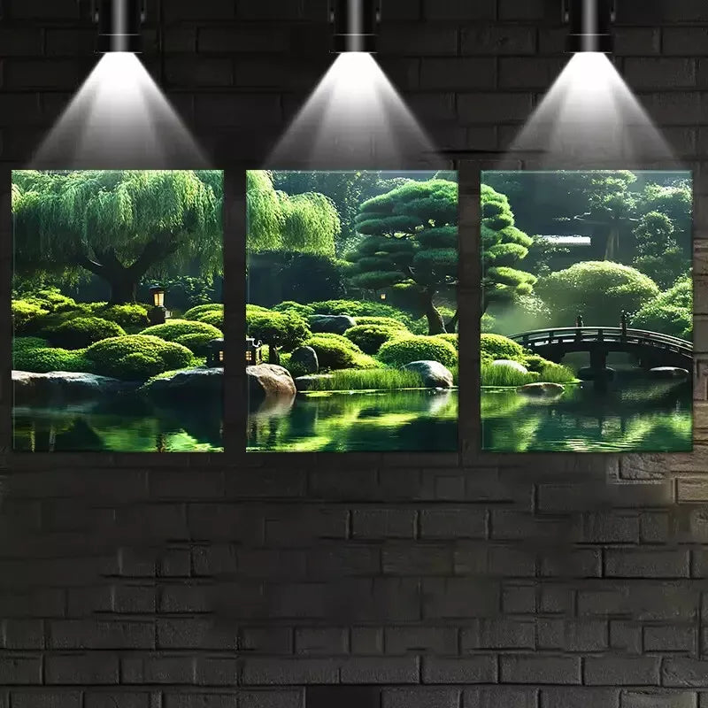 3-Piece Lush Green Scenery with Lake & Bridge Wall Art Set - Framed Canvas 50x70cm (20x28in) - High Quality Australian Made Ready-to-Hang Paintings for Living Room, Bedroom & Office Decor