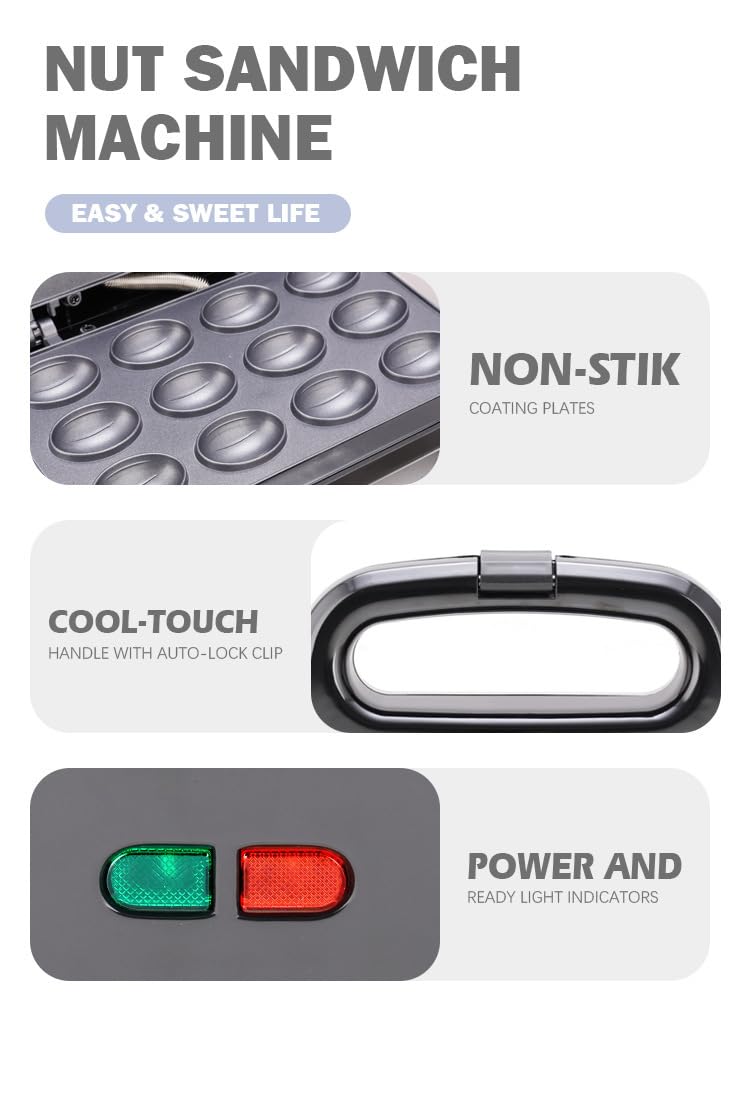 12-Hole Electric Walnut Cookie Maker & Waffle Iron - Mini Nut Cake Machine for Sandwiches, Breakfast Toaster - Perfect for Home Baking, Party Snacks & Quick Breakfasts