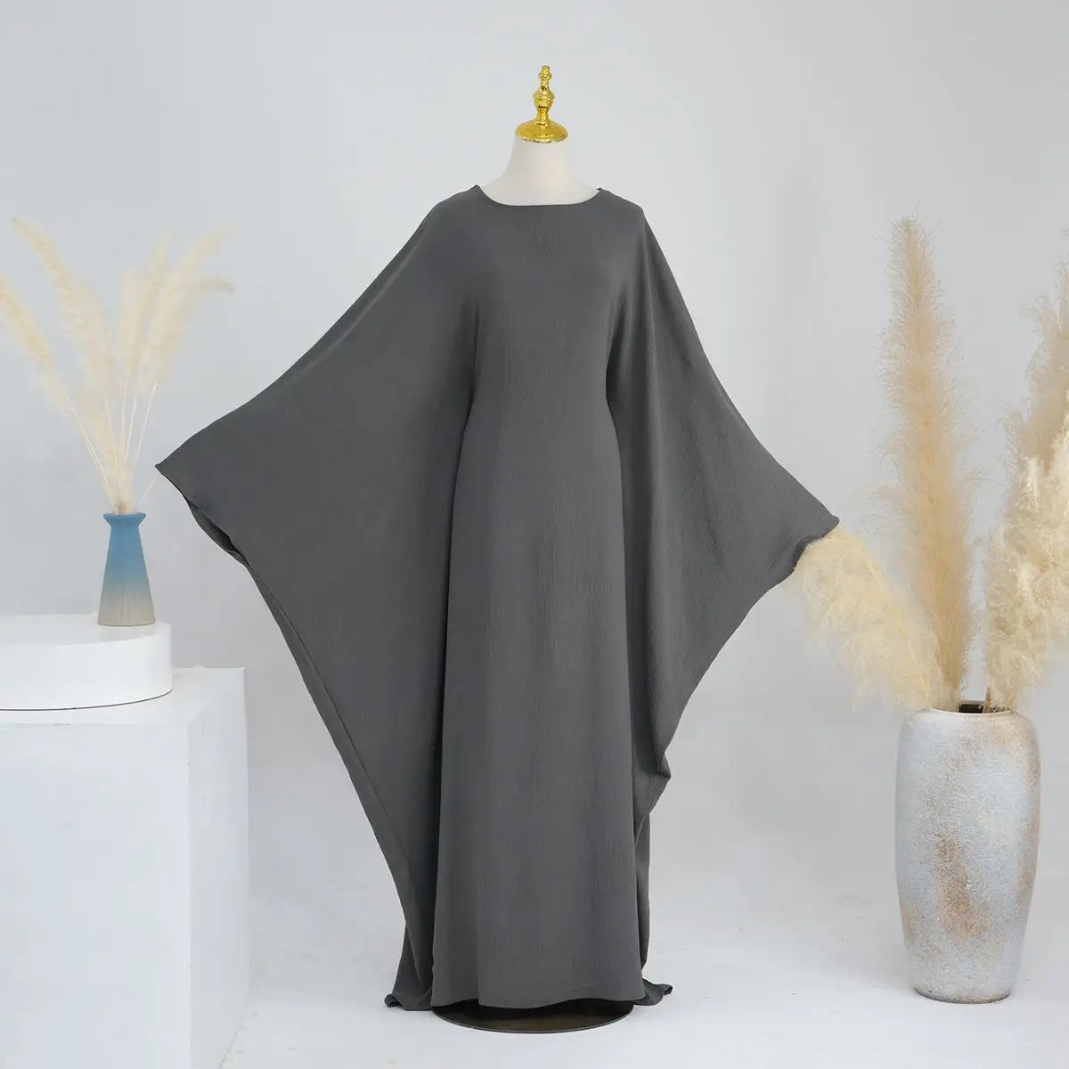 Wrinkle-Free Fabric Batwing Sleeve Farasha Abaya Dress with Inner Belt - Elegant Muslim Women's Prayer Dress for Special Occasions & Daily Wear