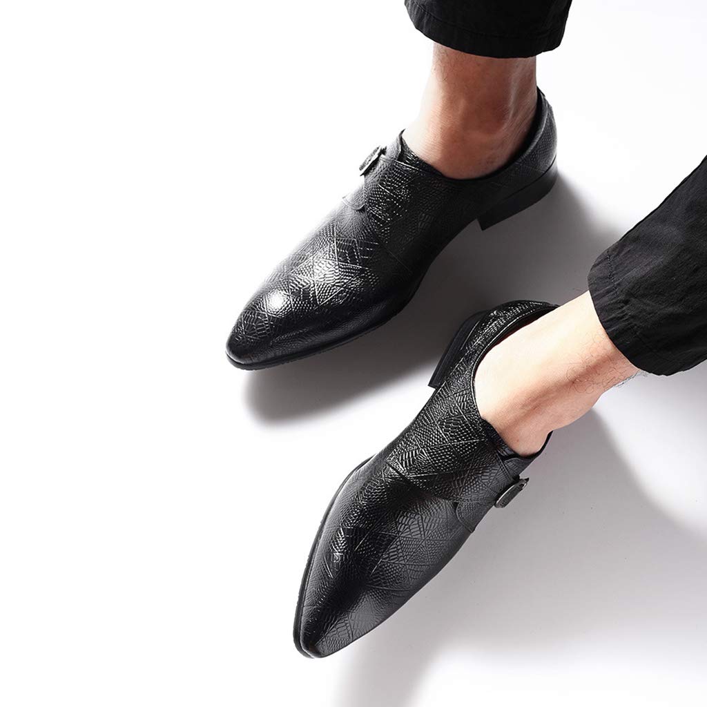 Premium Men's Monk Strap Dress Shoes - Genuine Leather Business Formal Shoes for Wedding & Banquet - Single Buckle Pointed Toe Oxfords - Black (Size 44/UK 9.5/US 10) - Perfect for Office, Business Meetings & Special Occasions
