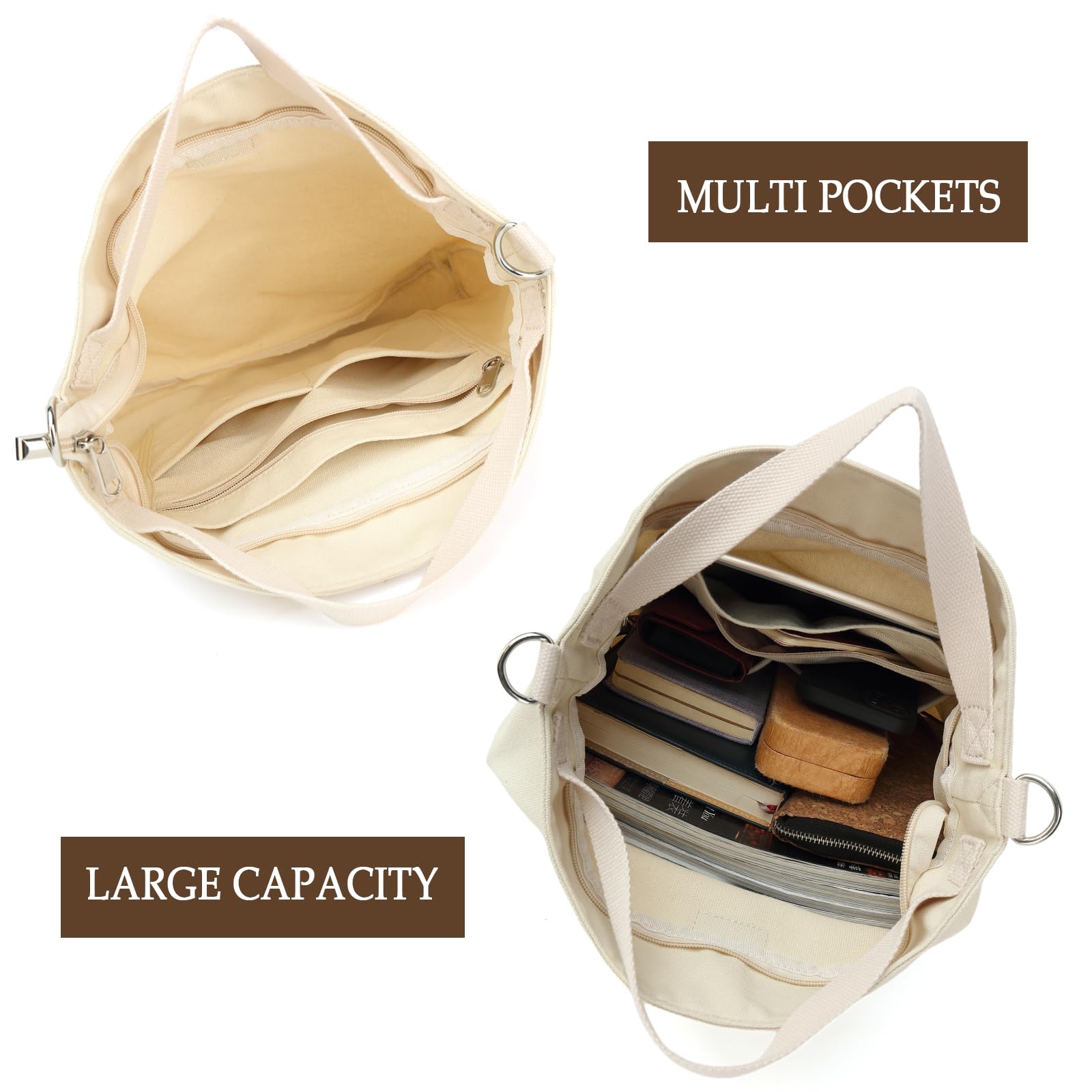 Stylish Canvas Tote Bag for Women - Durable Shoulder & Crossbody Bag with Zipper - Perfect for Casual Outings, Travel & Shopping