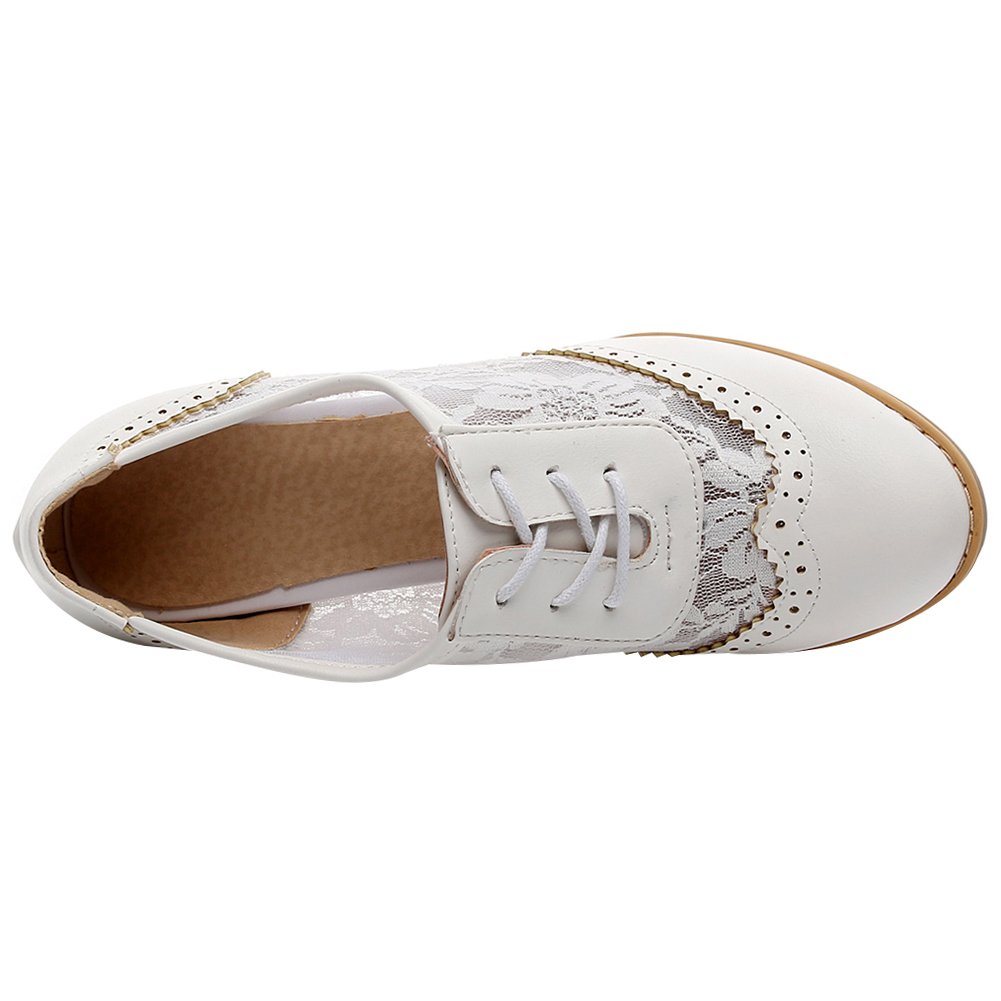 ANUFER Women's Elegant Lace Bridal Wedding Shoes - Block Heel Oxfords Dress Shoes for Bride, Prom, Party & Formal Occasions