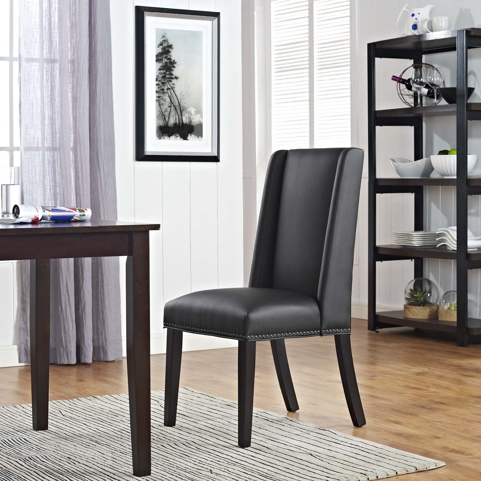 Modway Baron Modern Dining Chair - Tall Back Wood Frame with Faux Leather Upholstery, Black - Perfect for Contemporary Dining Rooms & Kitchen Breakfast Nooks
