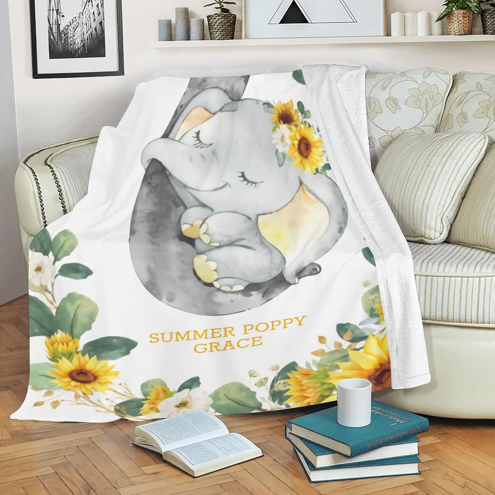 Personalized Baby Blanket with Name - Custom Elephant Design for Boys & Girls | Super Soft Newborn Blanket | Perfect Baby Shower Gift & Nursery Decor | Ideal for Cuddling, Swaddling & Photo Props