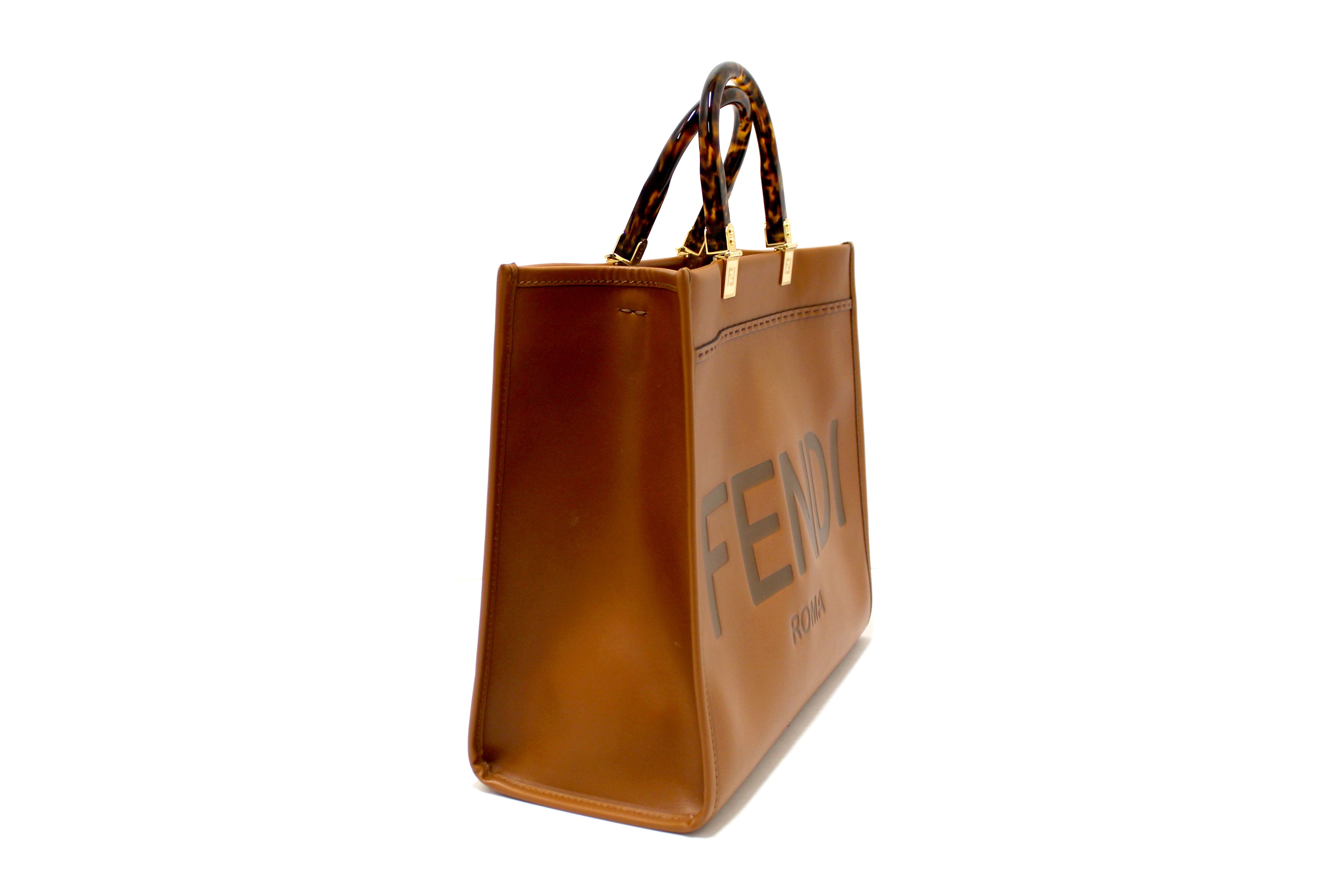 Authentic Fendi Roma Sunshine Medium Tote Bag in Brown Calfskin Leather - Luxury Designer Handbag for Women, Perfect for Work, Travel & Everyday Use
