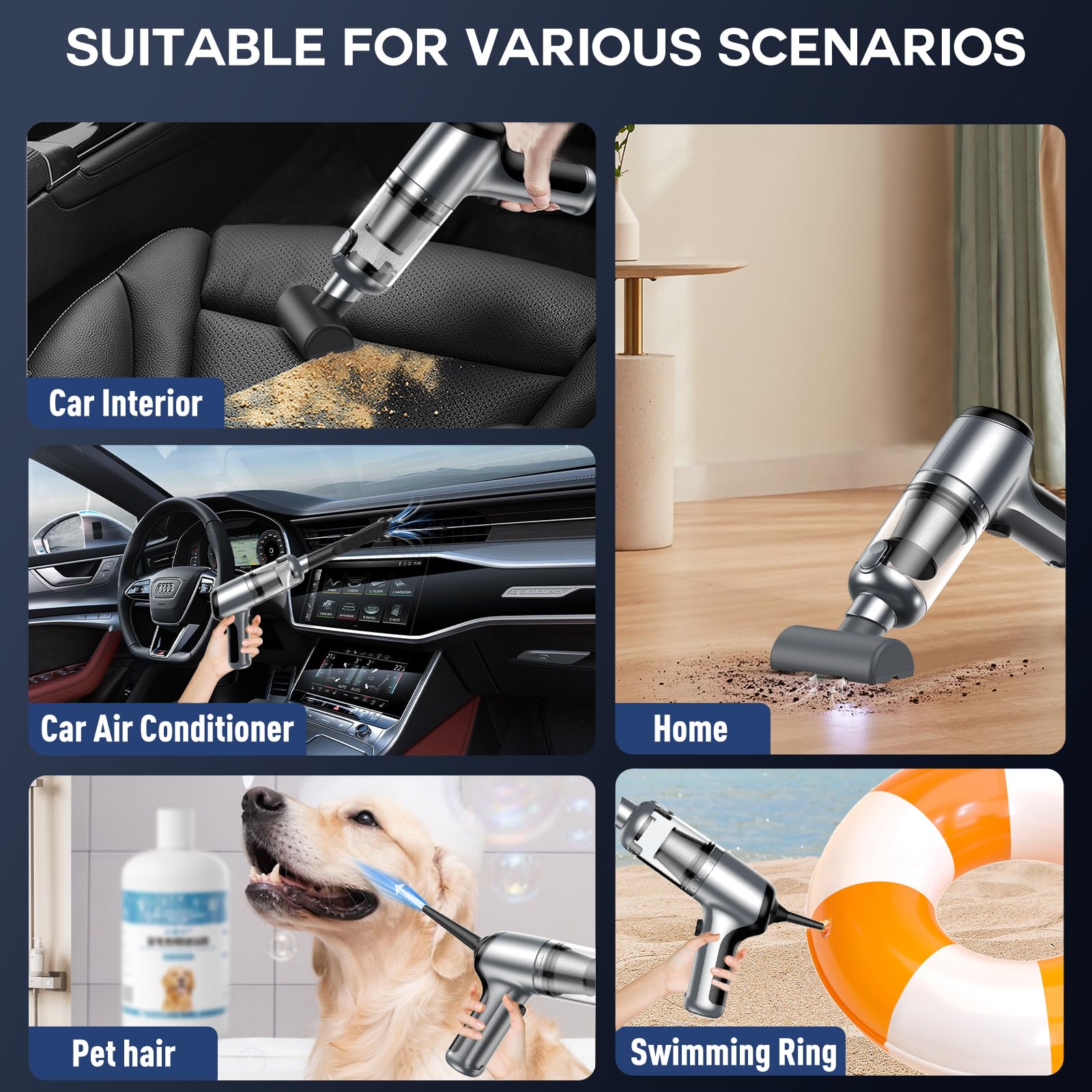 Cordless Handheld Vacuum Cleaner 3-in-1 Portable Car Vacuum with 18000PA Brushless Motor - Rechargeable Multi-Nozzle Mini Vacuum for Home, Office, Computer Keyboard & Car Cleaning