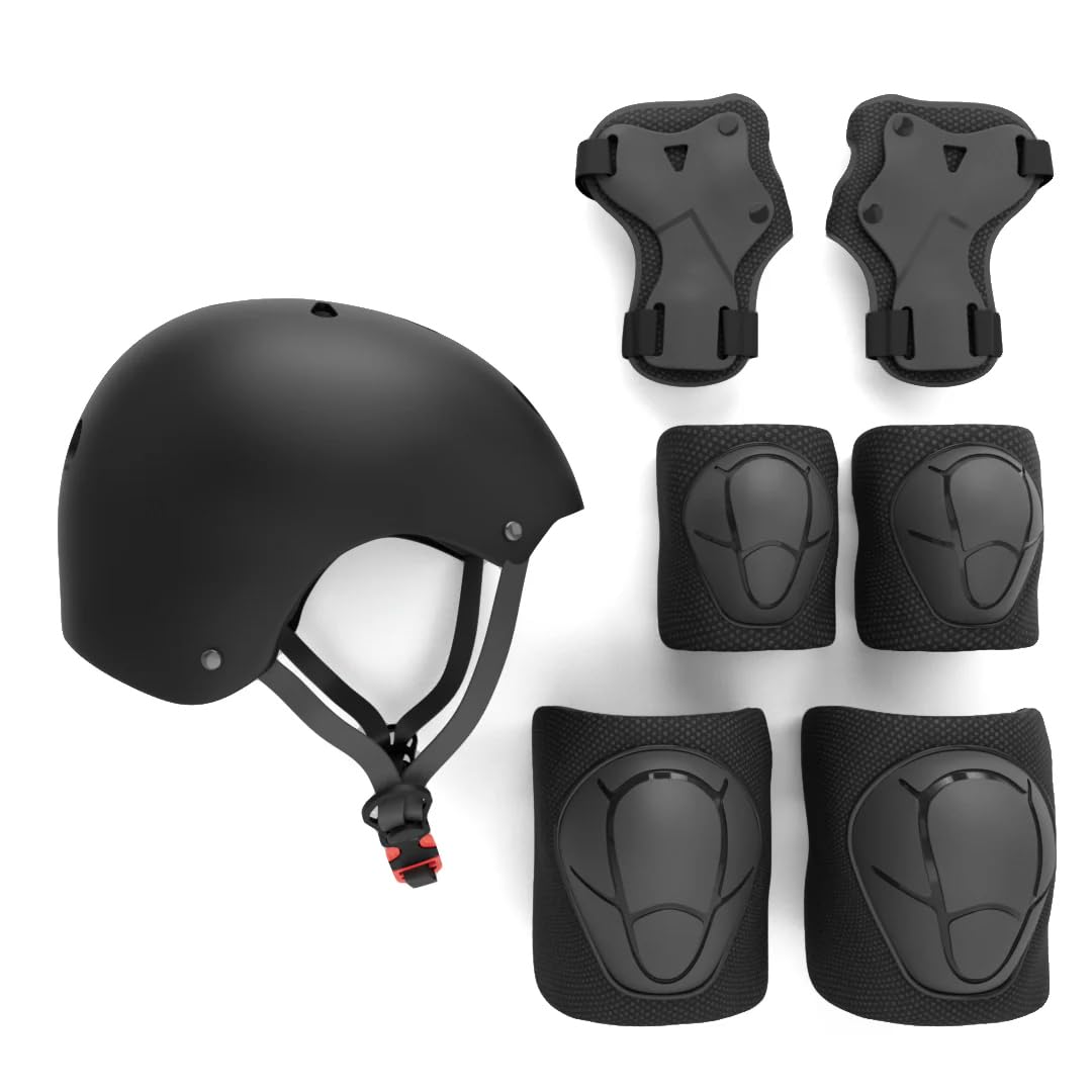 Rude Boyz Kids Skateboard & Bike Helmet Protective Gear Set - Youth Knee Pads, Elbow Pads & Wrist Guards for Boys & Girls - Perfect for Skateboarding, Cycling & Scooter Riding Safety