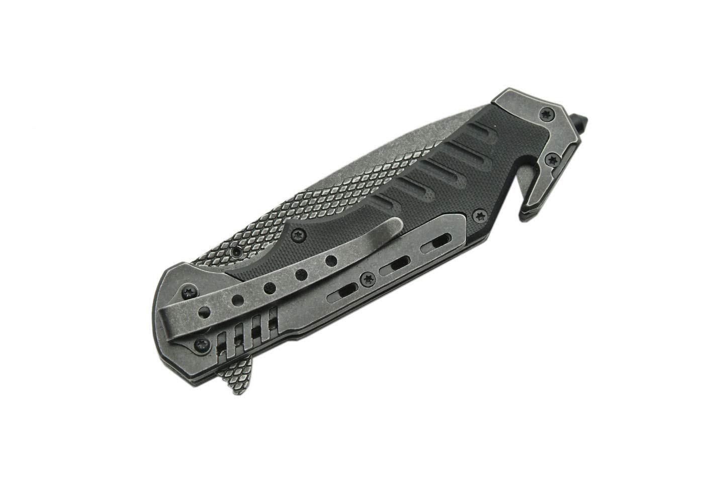 SZCO Supplies Stonewash G10 Assisted Opening Knife - Premium Tactical Folding Knife for Outdoor, Camping, Hiking & Everyday Carry (EDC)
