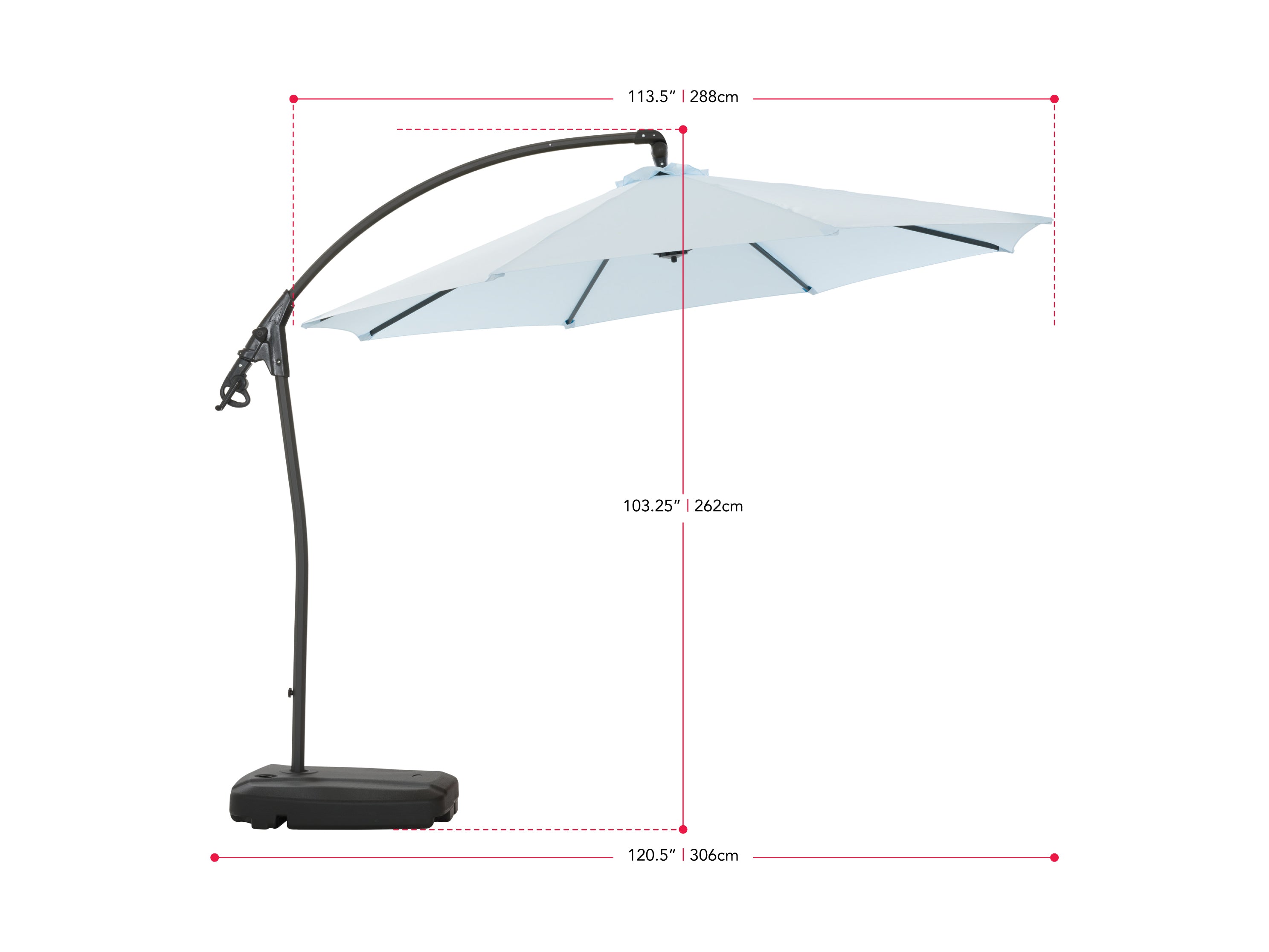 10ft Light Blue Cantilever Umbrella with Heavy Duty Base - Patio, Poolside, and Outdoor Relaxation Shade Solution