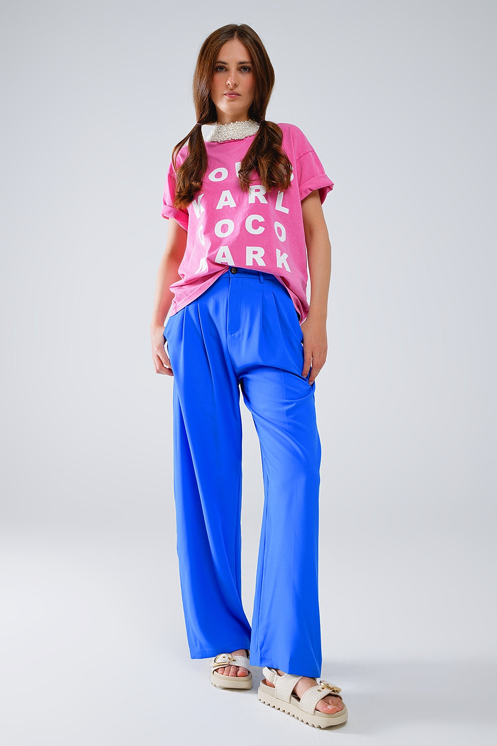 Straight Leg Pants with Side Pockets & Darts in Blue | Women's Classic Tailored Trousers for Office, Business Casual & Everyday Wear